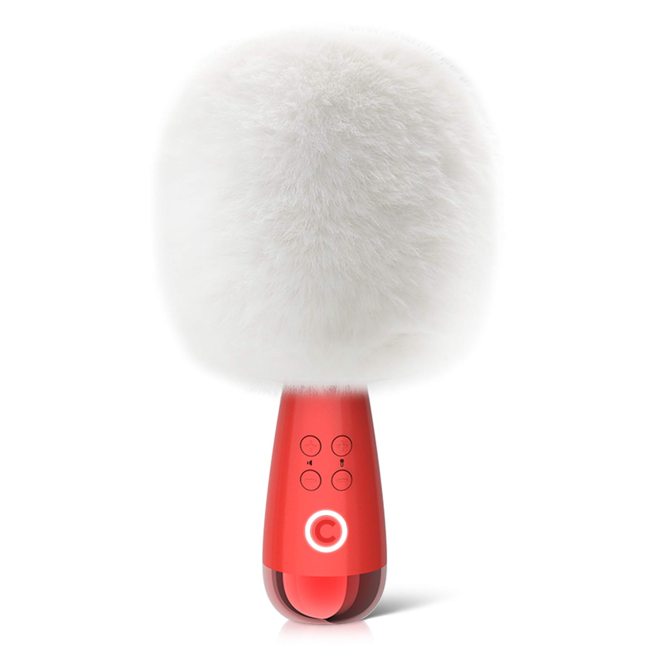 Wireless Bluetooth Karaoke Microphone - CALF TWS Portable Mini Handheld Mic with Speaker for Home KTV, Parties & Singing | Electronic Gift for Smartphones (G2 Red) - Perfect for Girls, Boys, Kids & Adults | Great for Birthday Gifts, Family Gatherings & Karaoke Nights (Fluffy Cover Included)