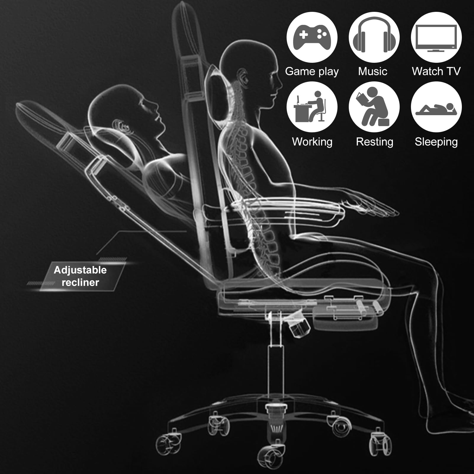 Ergonomic Gaming Chair with Built-in Speakers & RGB LED Lights, Adjustable Height & Lumbar Support - Black & Red - Perfect for PC Gaming, Streaming & Home Office Setup