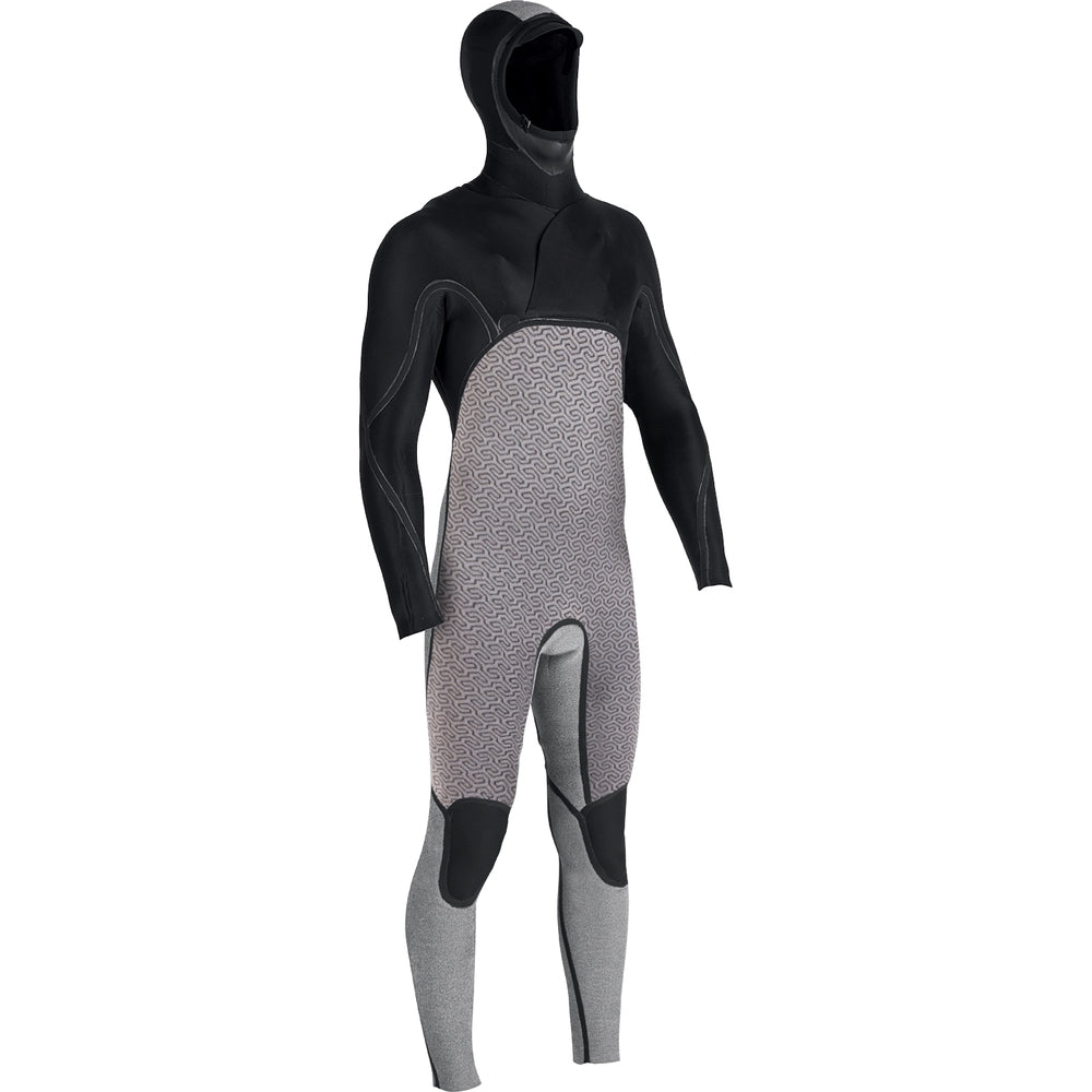 Vissla 7 SEAS 6/5mm Men's Hooded Full Wetsuit - Black with Blue Liner for Surfing, Diving & Cold Water Activities