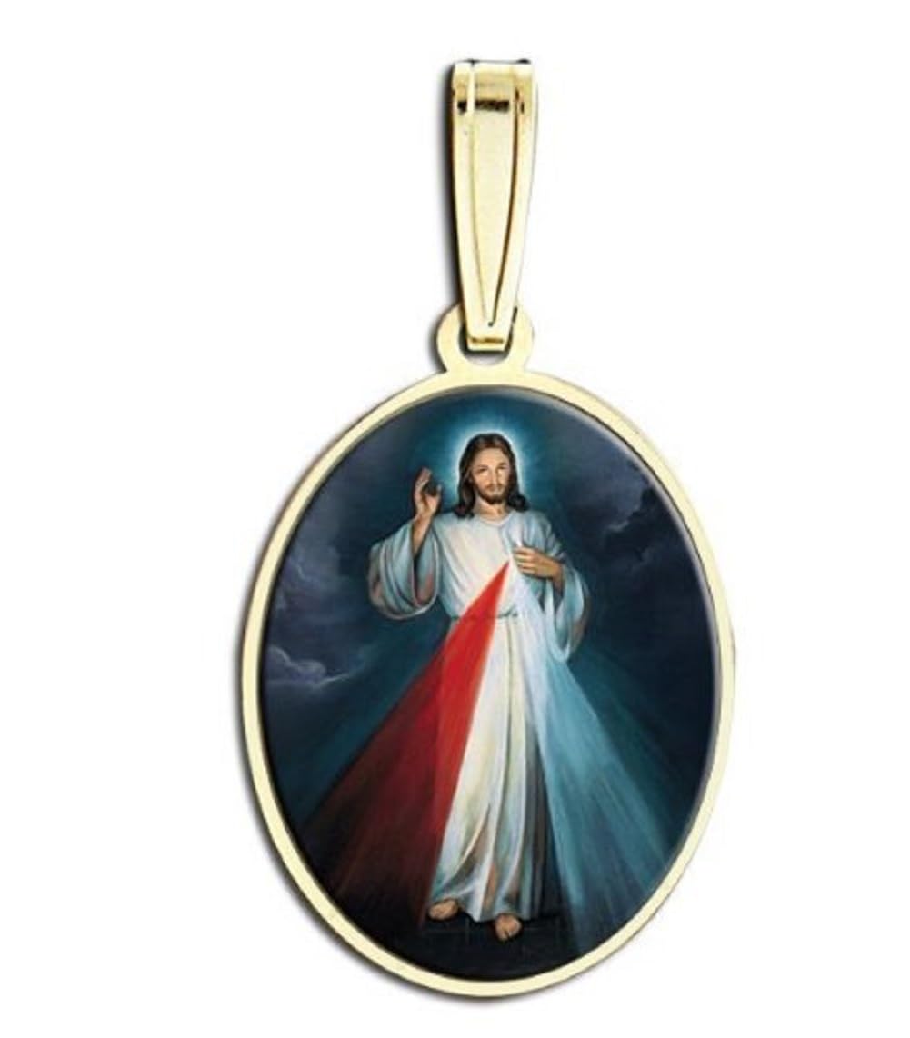Divine Mercy Double Sided Oval Religious Medal in 14K Gold or Sterling Silver - Religious Jewelry Gifts for Men & Women - Perfect for Baptism, First Communion, Confirmation & Daily Faith Wear