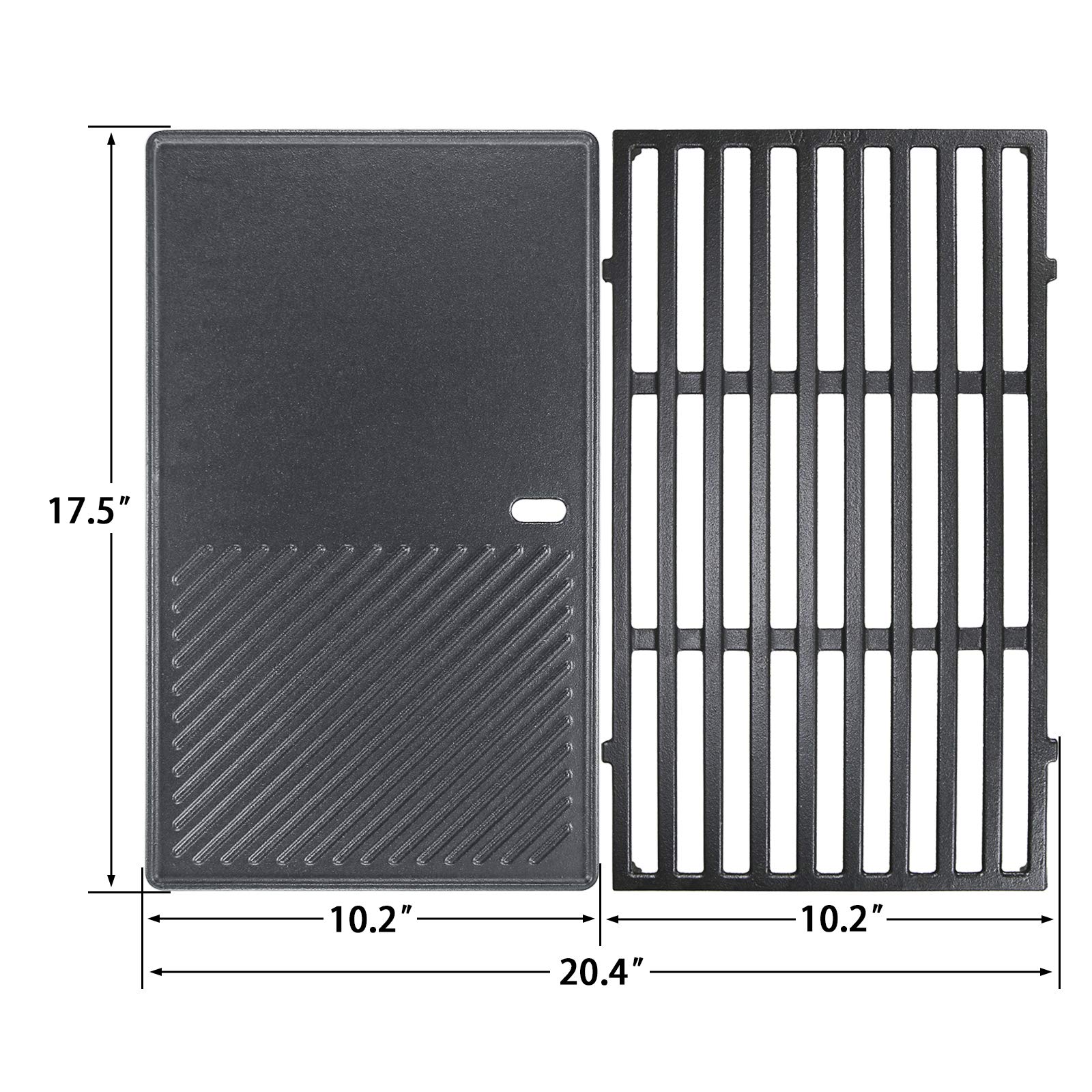 Hisencn 7637 17.5 Inch Reversible Grill Griddle & Cooking Grates for Weber Spirit I & II 200 Series (E210 E220 S210 S220) - Heavy Duty Front Control BBQ Grill Accessories for Outdoor Cooking, Camping, and Backyard Parties