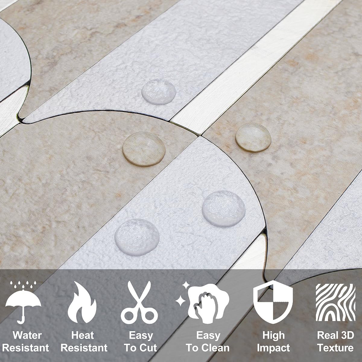 DICOFUN 10-Sheet Beige Stone Peel and Stick Backsplash for Kitchen - PVC Self-Adhesive Wall Tiles - Waterproof & Easy to Install - Perfect for Kitchen, Bathroom, Laundry Room & RV Decor