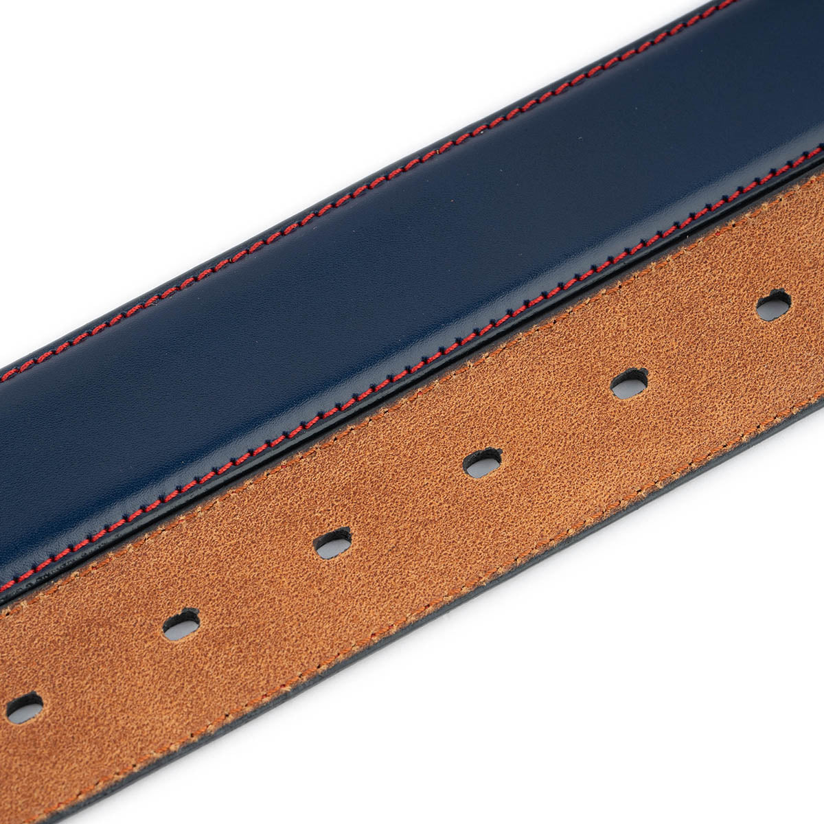 Premium Dark Blue Leather Belt Strap with Red Stitching - Replacement Strap for Dunhill Men's Buckles | Dress & Casual Wear Accessory