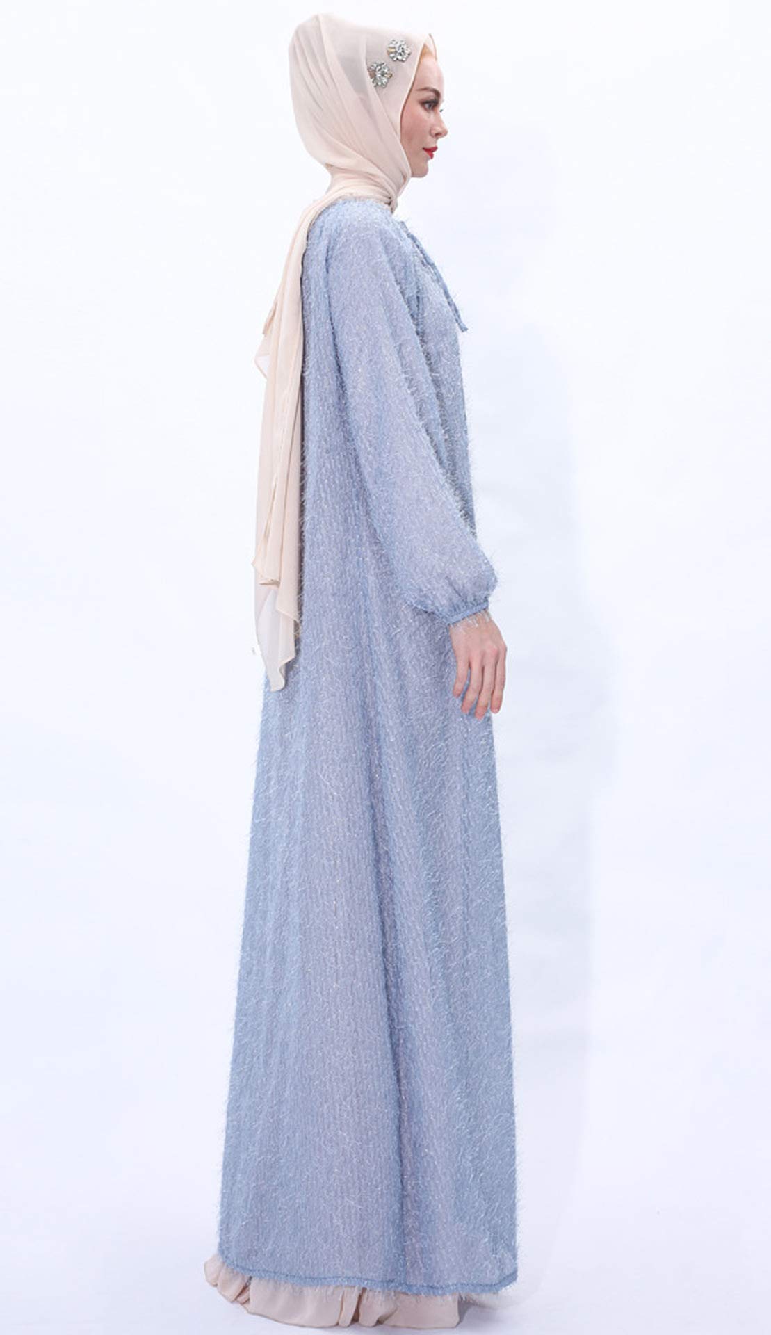 GladThink Women's Muslim Blue Cardigan with Drawstring - Outerwear Cape Kimono for Modest Fashion & Layering | Perfect for Prayer, Work & Casual Wear