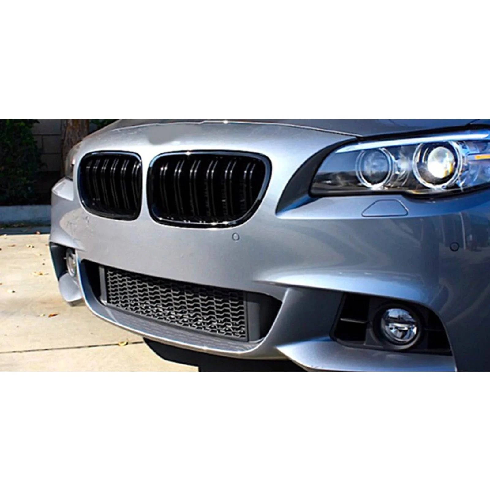 2011-2016 BMW 5 Series F10 Double Slat Glossy Black Kidney Grille Pair - Front Bumper Replacement Upgrade for Enhanced Style & Performance