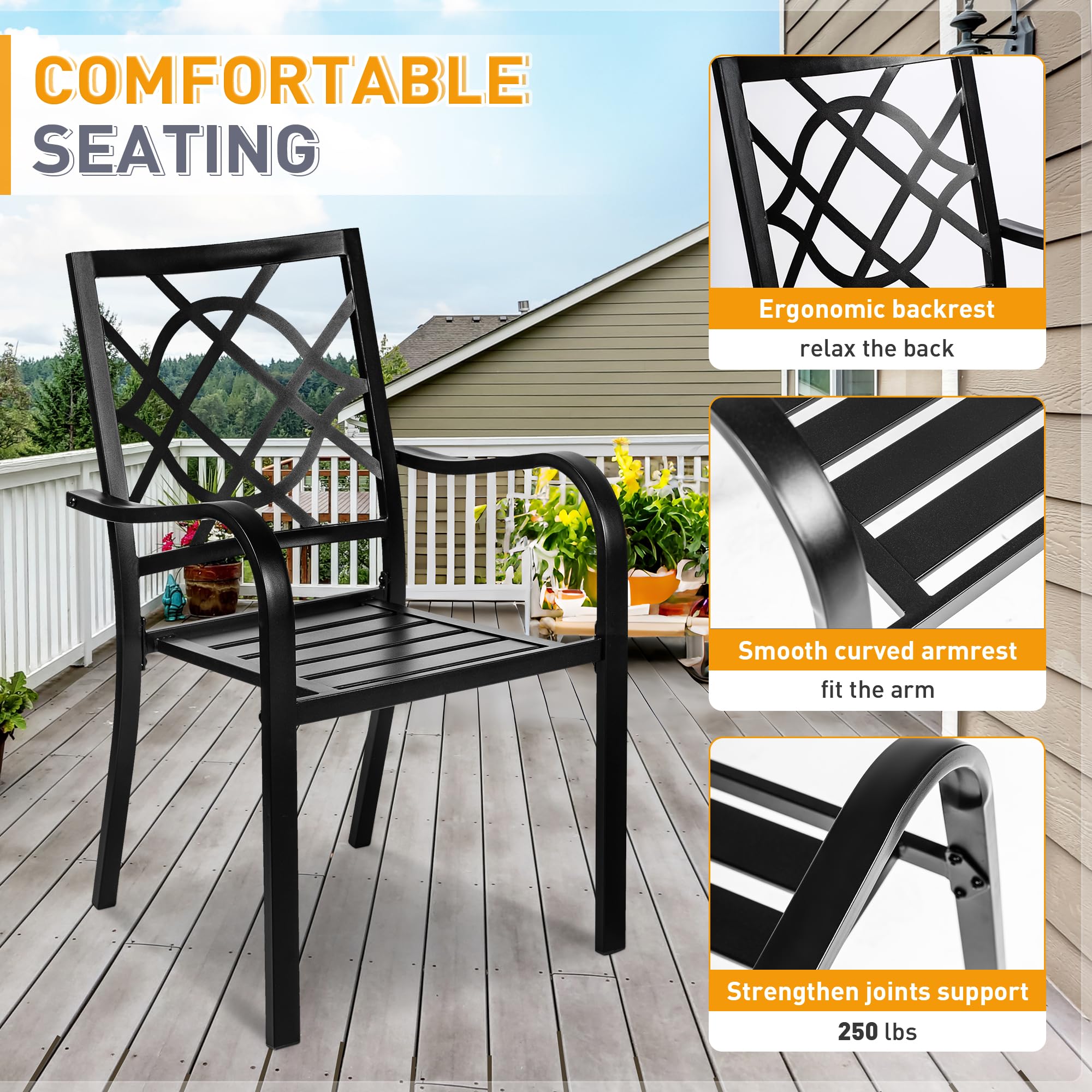 SUNCROWN 5-Piece Outdoor Wrought Iron Patio Dining Set - 4 Stackable Metal Chairs & 1 Steel Slat Bistro Table for Garden, Backyard, Deck - Perfect for Outdoor Entertaining, BBQ Parties, and Relaxing in Your Yard