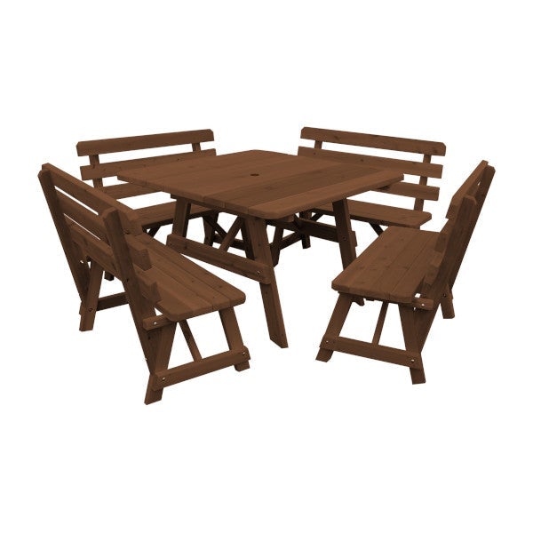 Premium Western Red Cedar Outdoor Dining Set - Square Table with 4 Matching Backed Benches | Rustic Patio Furniture for Garden, Deck & Backyard Entertaining