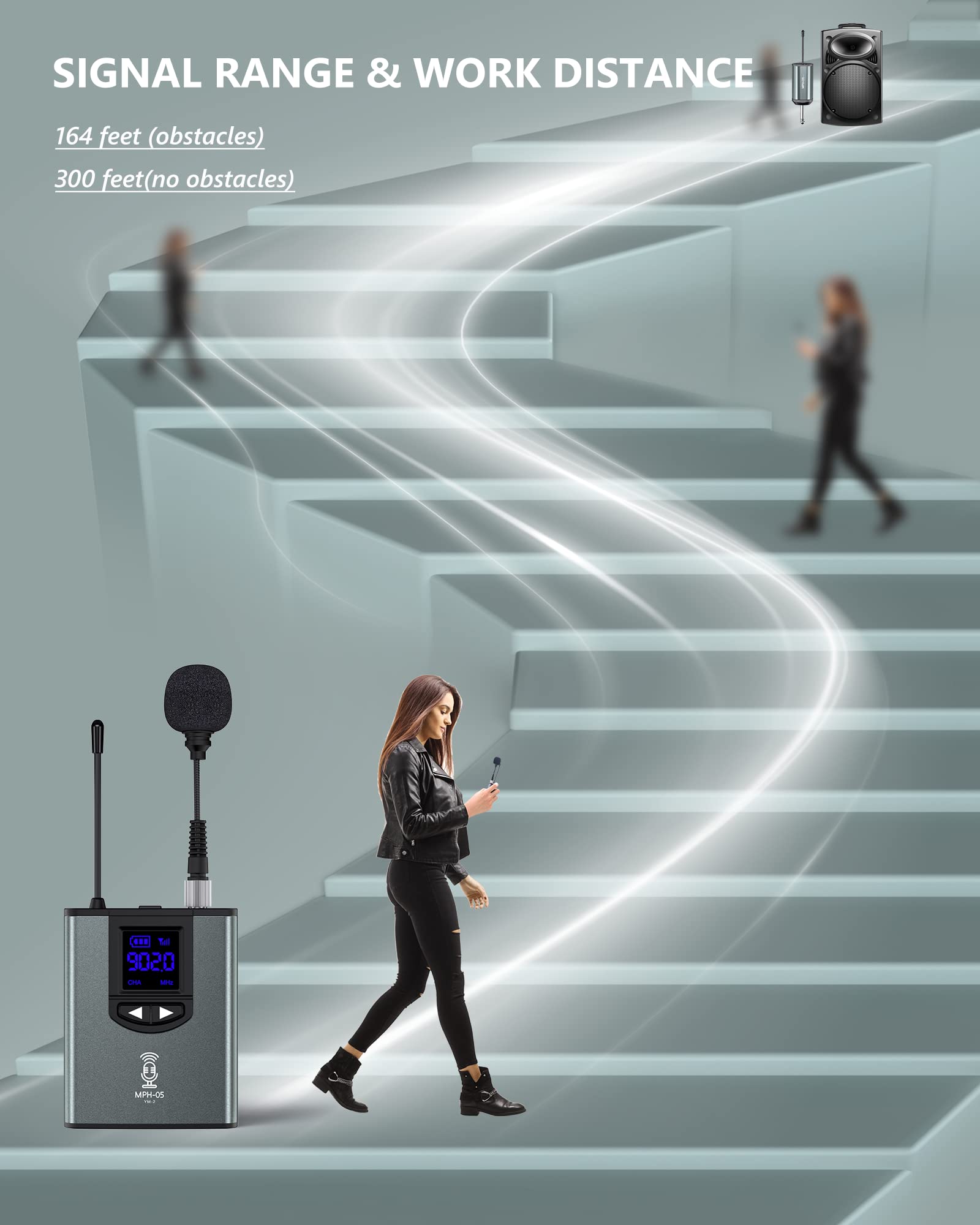 TTSTAR Wireless Microphone System - Rechargeable Headset/Lavalier Mic with Bodypack Transmitter & Receiver for PA Speakers, Cameras, Recording, Teaching, Church - Perfect for Live Performances, Public Speaking, Podcasting & Video Production