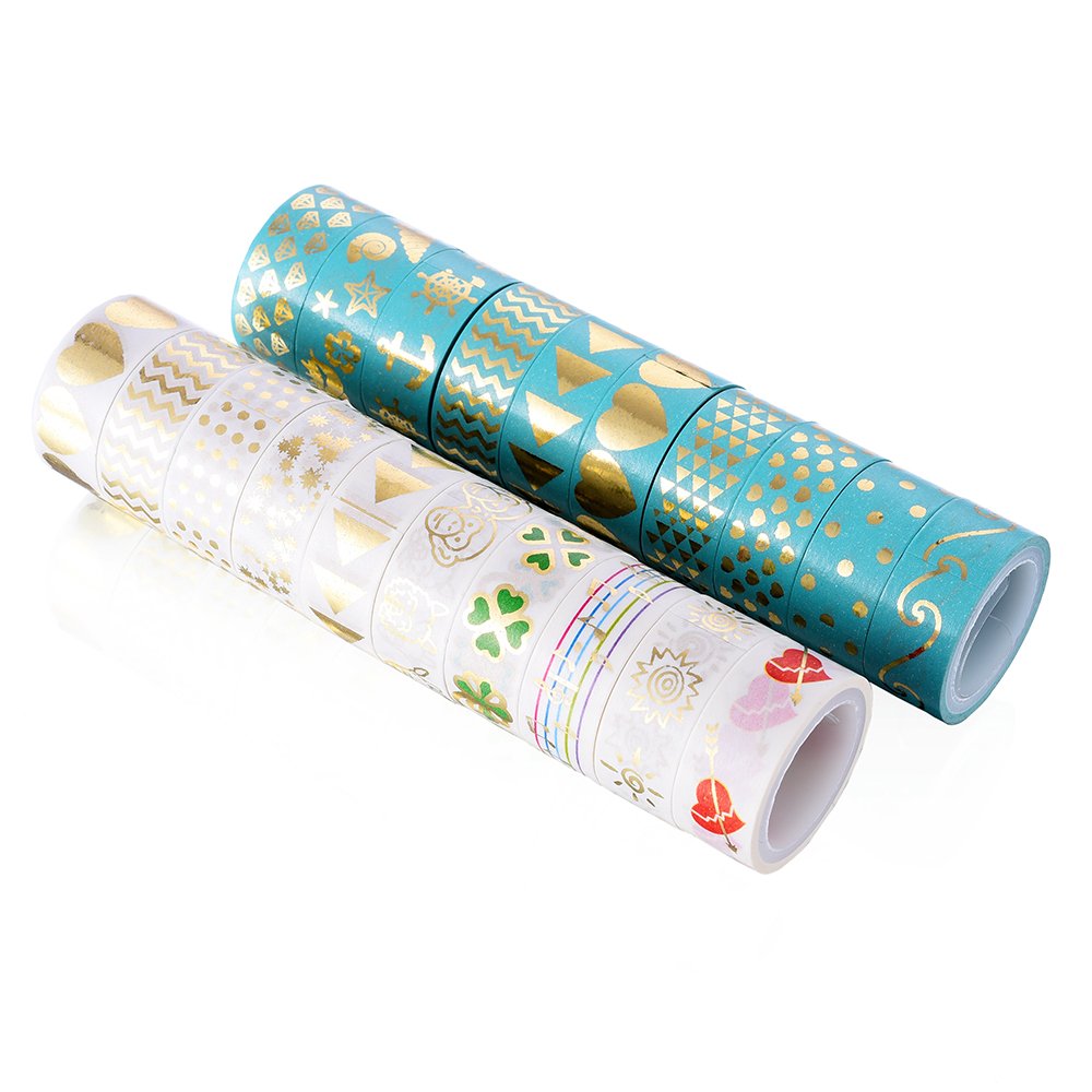 20 Rolls Gold Foil Washi Tape Set - Decorative Adhesive Tape for DIY Scrapbooking, Journaling, Gift Wrapping & Home Decor | Perfect for Crafts, Bullet Journals, Cards & Party Decorations