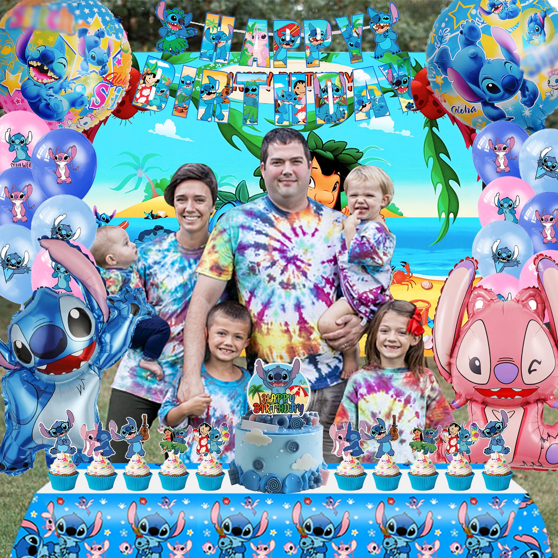 Lil Stitch Birthday Balloons & Decorations Set - Includes Banner, Backdrop, Foil Balloons for Stitch Themed Party | Perfect for Disney Lovers, Kids Birthday Decor, Baby Shower & Themed Celebrations