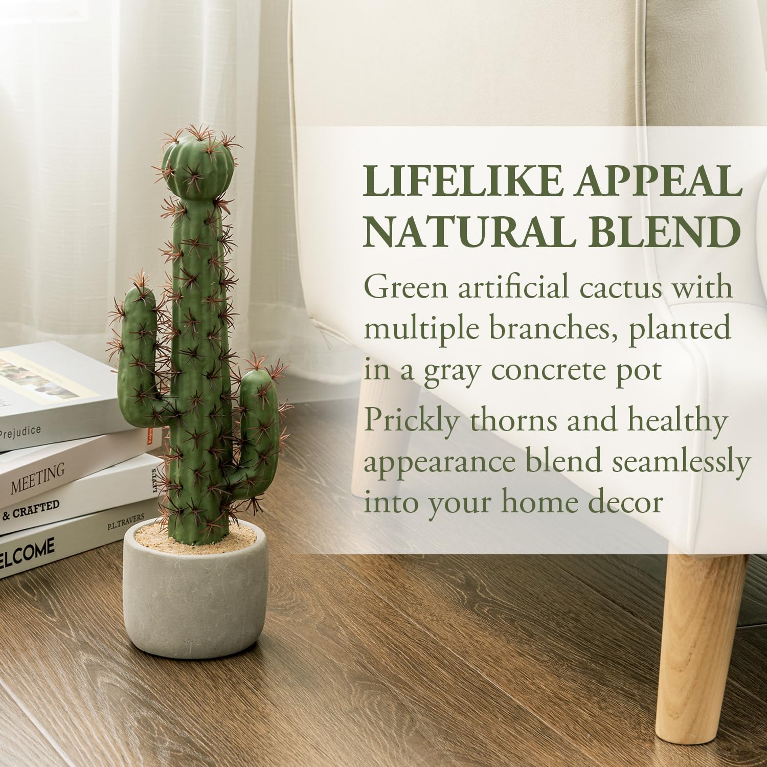 16 Inch Artificial Saguaro Cactus in Cement Planter Pot - Fake Indoor Plant for Home Office Decor, Southwest Style Housewarming Gift for Desert Themed Living Room & Patio Decorations