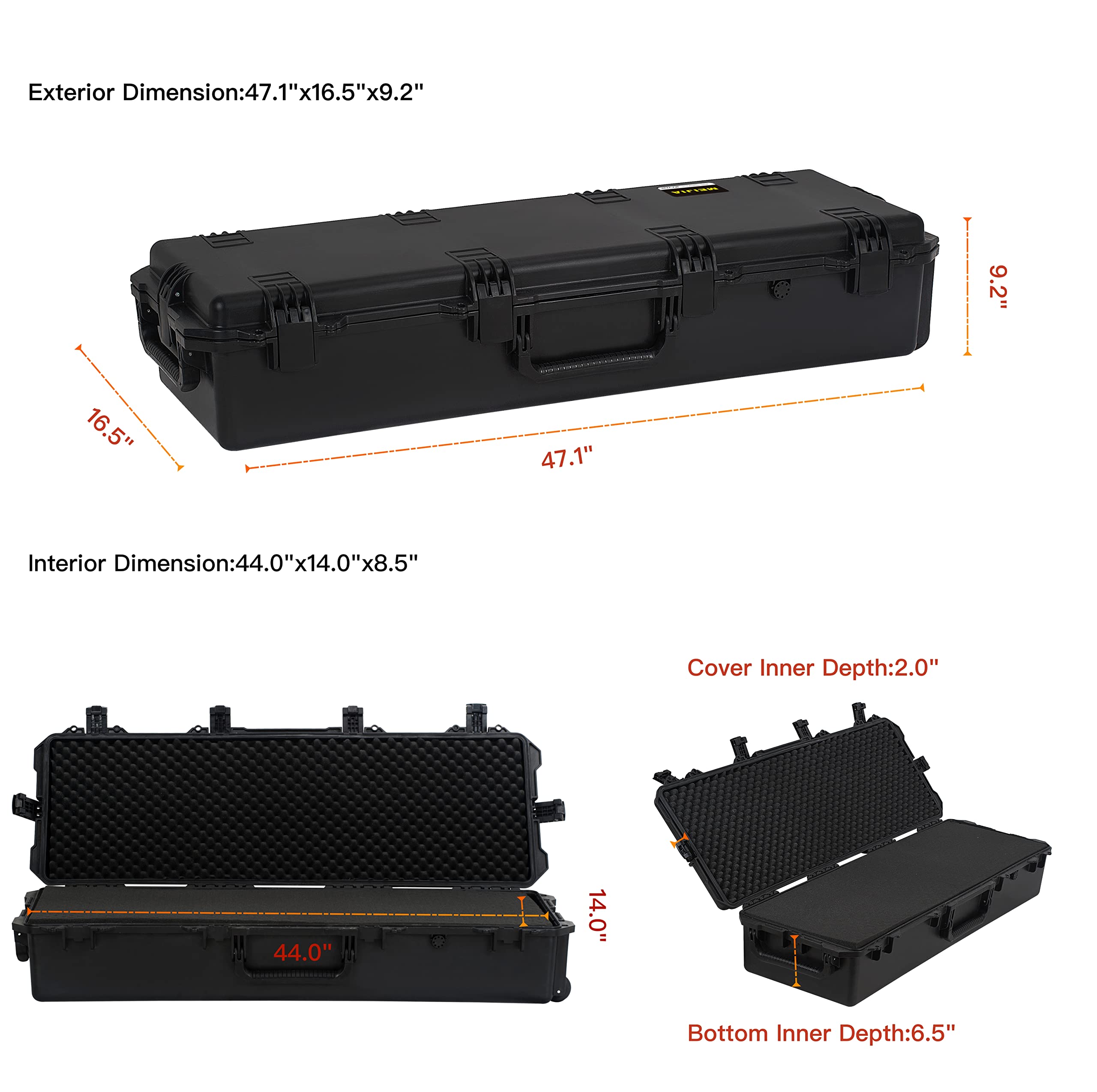 MEIJIA Premium Rolling Waterproof All Weather Hard Rifle Case with Wheels - Lightweight Durable Gun Storage with Customizable Foam Interior, Elegant Black Design | Perfect for Hunting, Shooting Range & Firearm Transport