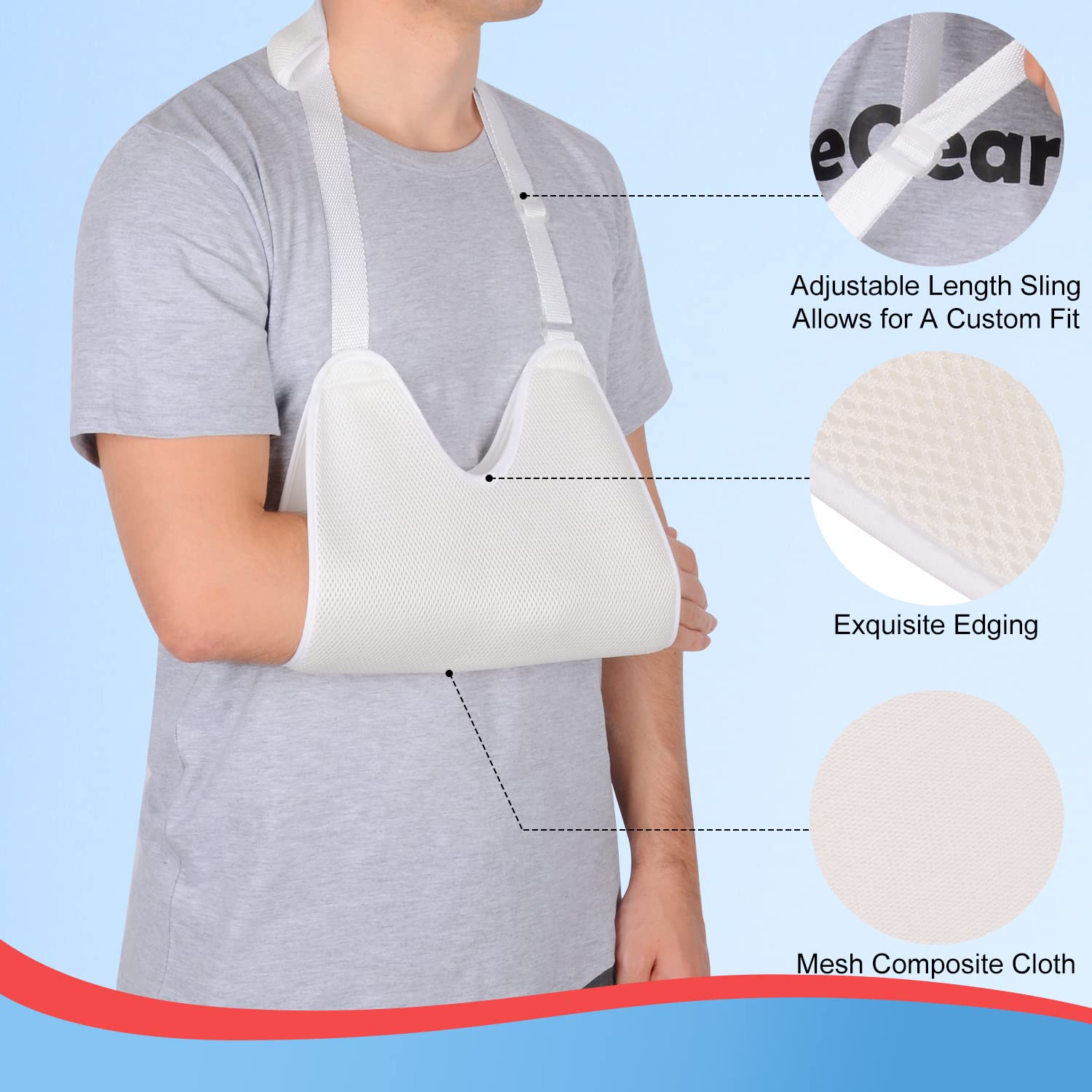 Supregear Adjustable Breathable Mesh Arm Sling with Soft Pads, Shoulder Immobilizer & Lightweight Elbow Support for Left/Right Arm - Ideal for Post-Surgery, Injury Recovery & Showering