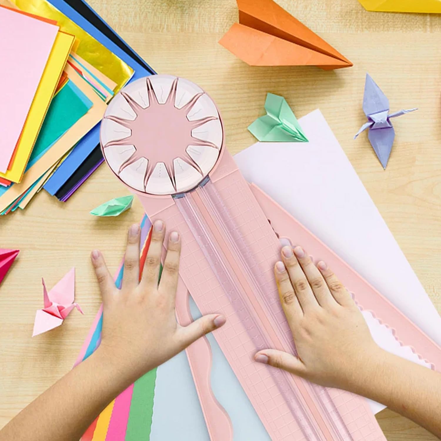 12-in-1 Multifunctional Paper Edge Cutter - Scrapbooking Trimmer with Straight/Wavy Disc Shapes for DIY Cards, Photo Albums & Craft Projects (Pink) - Perfect for Home Decor, School Projects & Gift Making