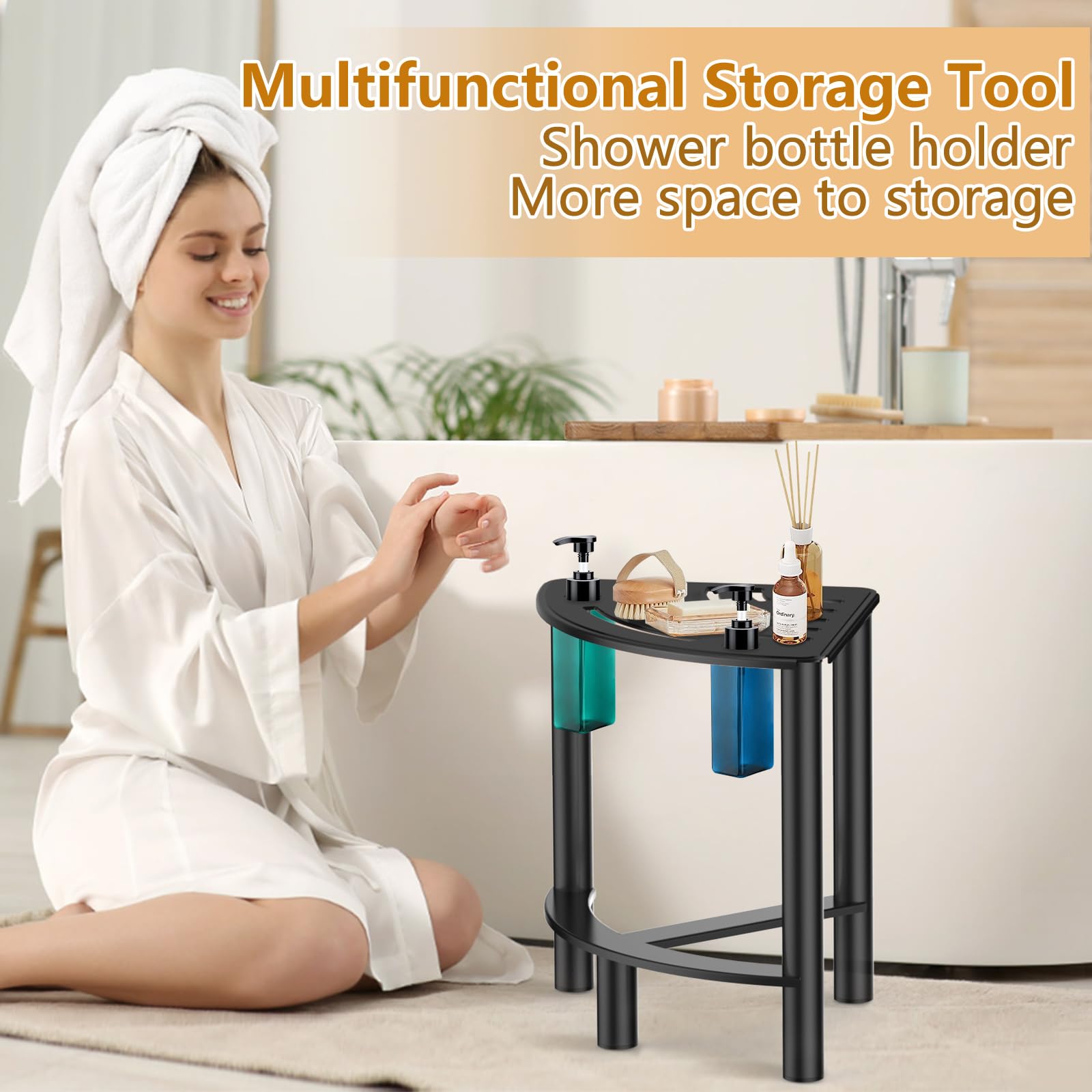 YUOROS Metal Shower Bench - Waterproof Shaving Stool with Non-Slip Feet for Elderly & Disabled - Compact Corner Shower Seat for Bathroom Safety (Ideal for Leg Shaving, Foot Care & Relaxation)