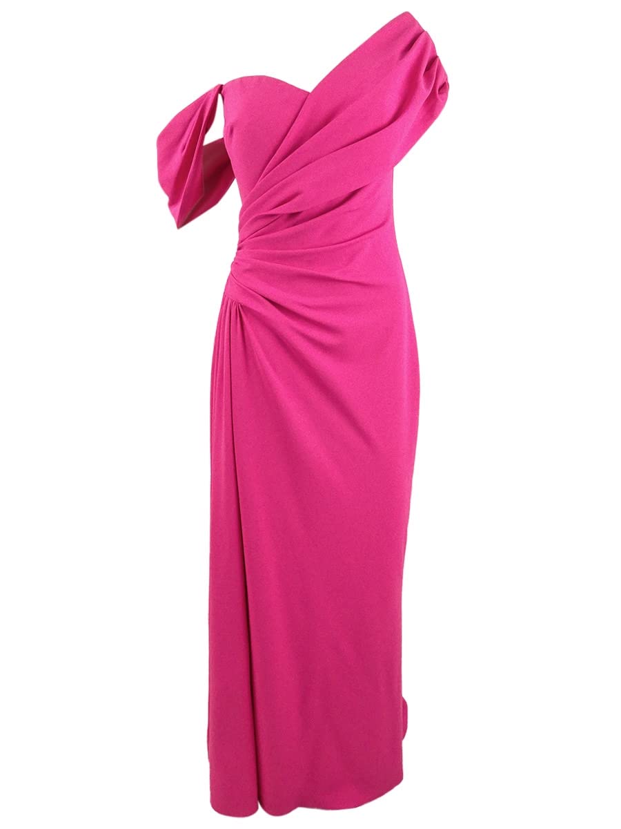 Tadashi Shoji Women's Pink Ruched Zippered Sleeveless Asymmetrical Neckline Evening Gown - Elegant Formal Dress for Wedding, Prom & Special Occasions