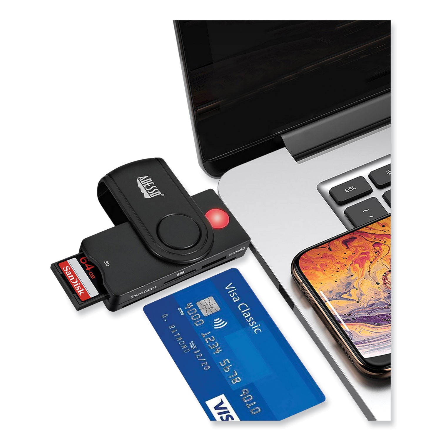 Adesso SCR 200 USB Smart Card Reader - Compact & Secure for Online Banking, Digital Signatures & Government ID Verification (Works with Windows/Mac)