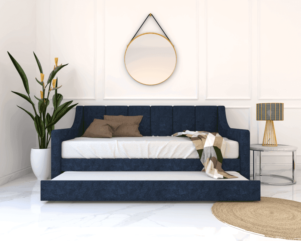 Meredith 3-in-1 Convertible Daybed with Pull-Out Trundle - Water Repellent Fabric Sofa Bed Frame for Guest Room, Dorm & Small Space Living