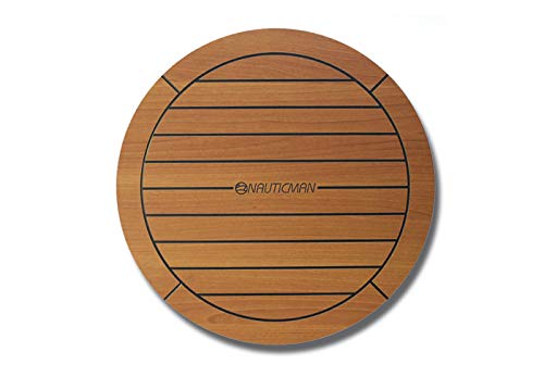 NAUTICMAN® 60CM Round Classic Teak Marine Boat Table - Waterproof Outdoor Dining Table for Yachts, Boats, RV Camping & Patio Furniture