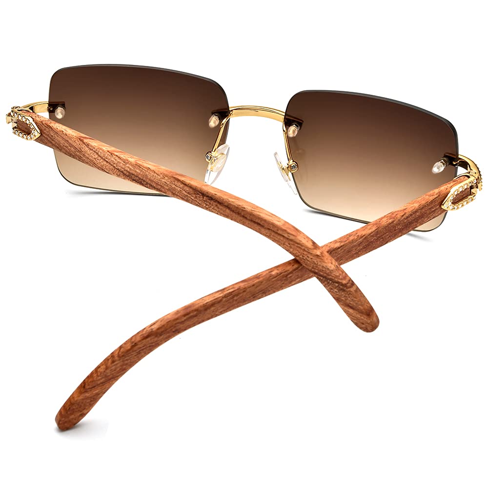 Authentic 100% Buffalo Horn Sunglasses for Men - Rimless Square Frame UV Protection - Stylish & Durable for Outdoor, Driving & Fashion