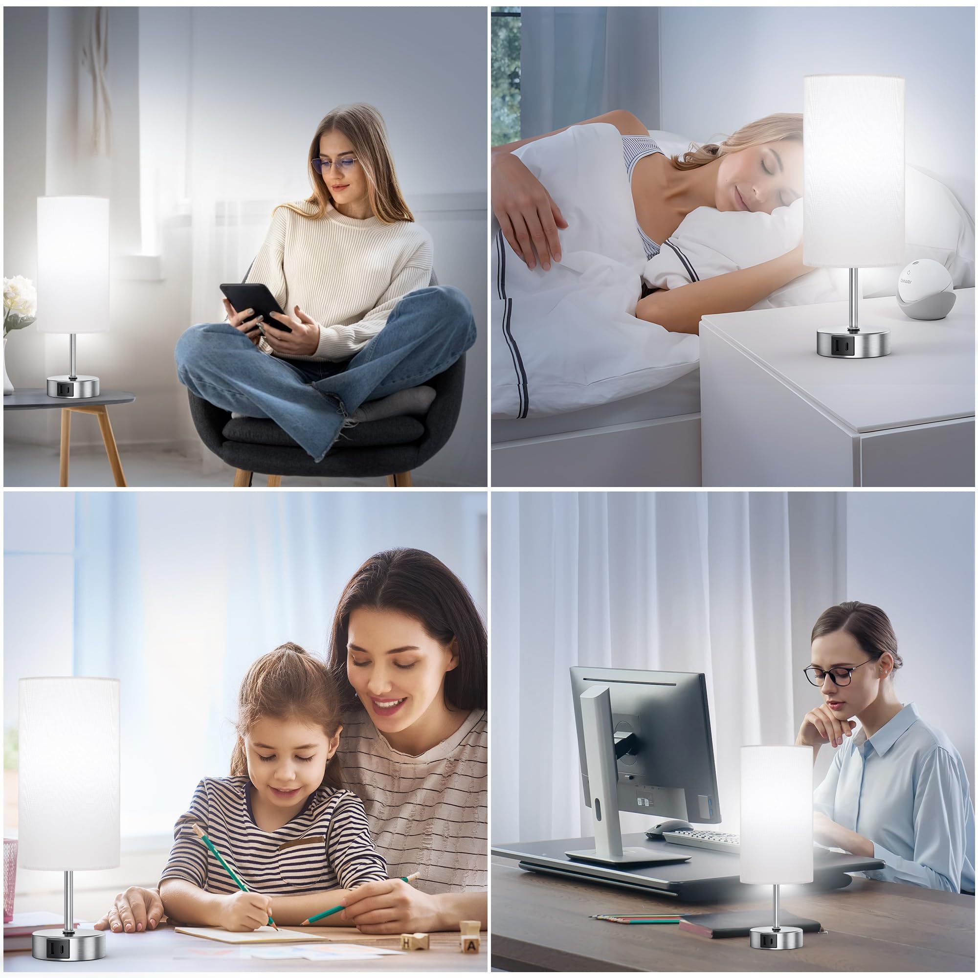 3-Way Dimmable Touch Control Table Lamp with 2 USB Ports - 6500K Daylight LED Bedside Lamp for Bedroom, Living Room & Office - Perfect for Reading, Working & Nightstand Use