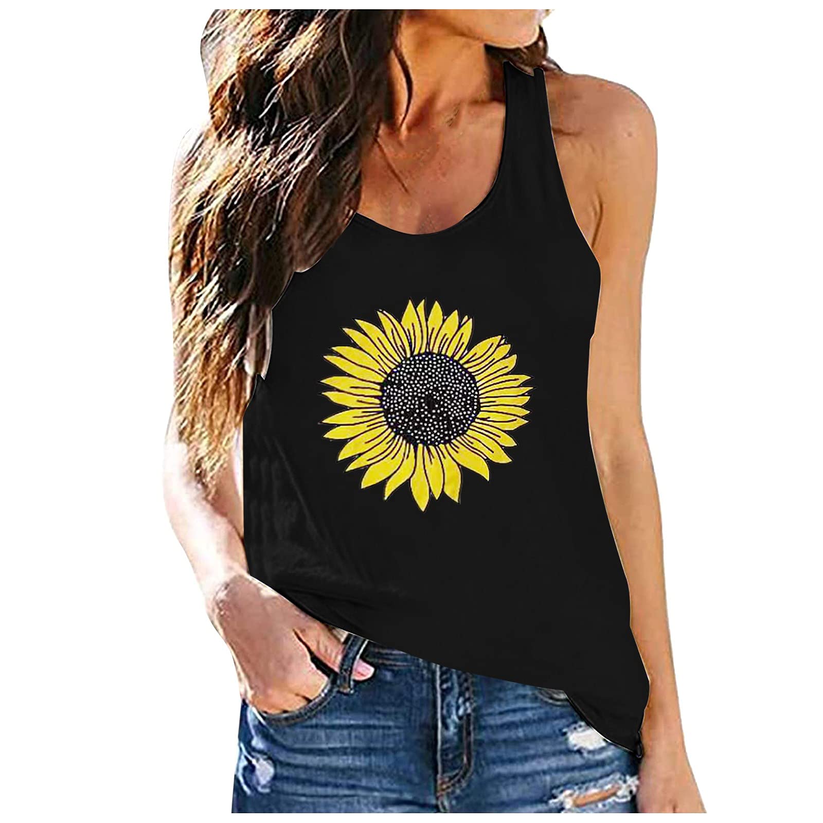 Women's Athletic T-Shirt - Summer Crewneck Sleeveless Blouse with Floral Pattern | Loose Fit Workout Top for Yoga, Running & Casual Wear