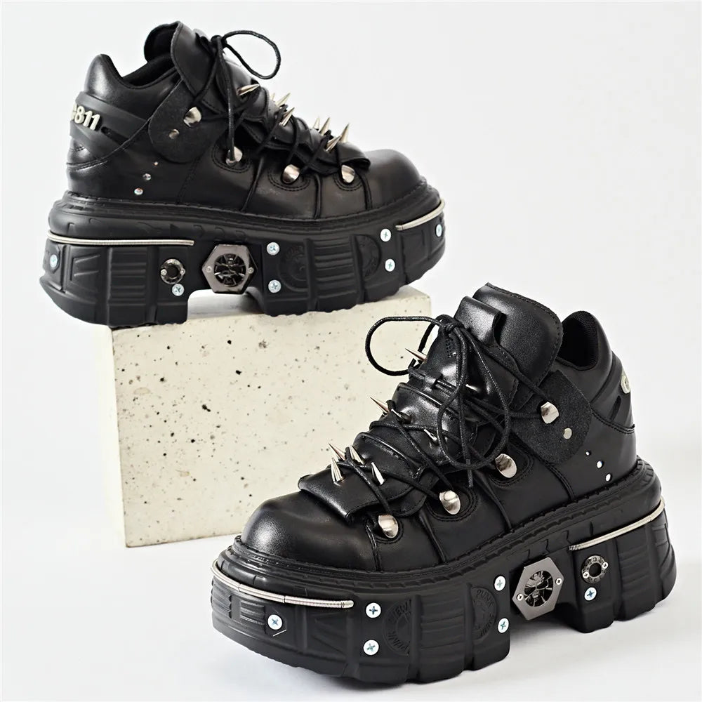 2025 Trendy Women's Ankle Boots - Chunky Heel Round Toe Lace-Up Sneakers with Metal Rivet Decor, Gothic Punk Rock Style for Daily Wear & Night Out