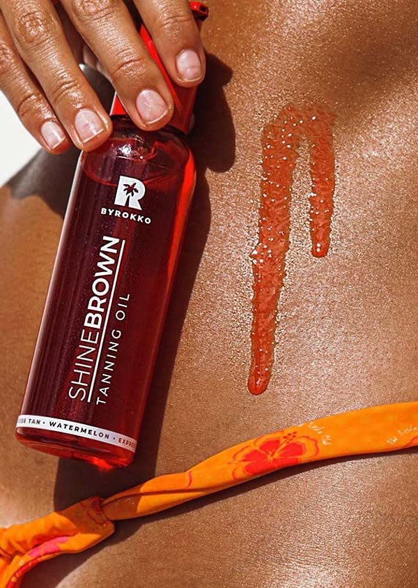 BYROKKO Original Shine Watermelon Tanning Oil 145ml - Natural Dark Tan Accelerator with Carrot Oil, Watermelon Oil, Walnut Oil & Vitamin E | Moisturizing Sun Tan Lotion for Beach, Pool & Outdoor Activities