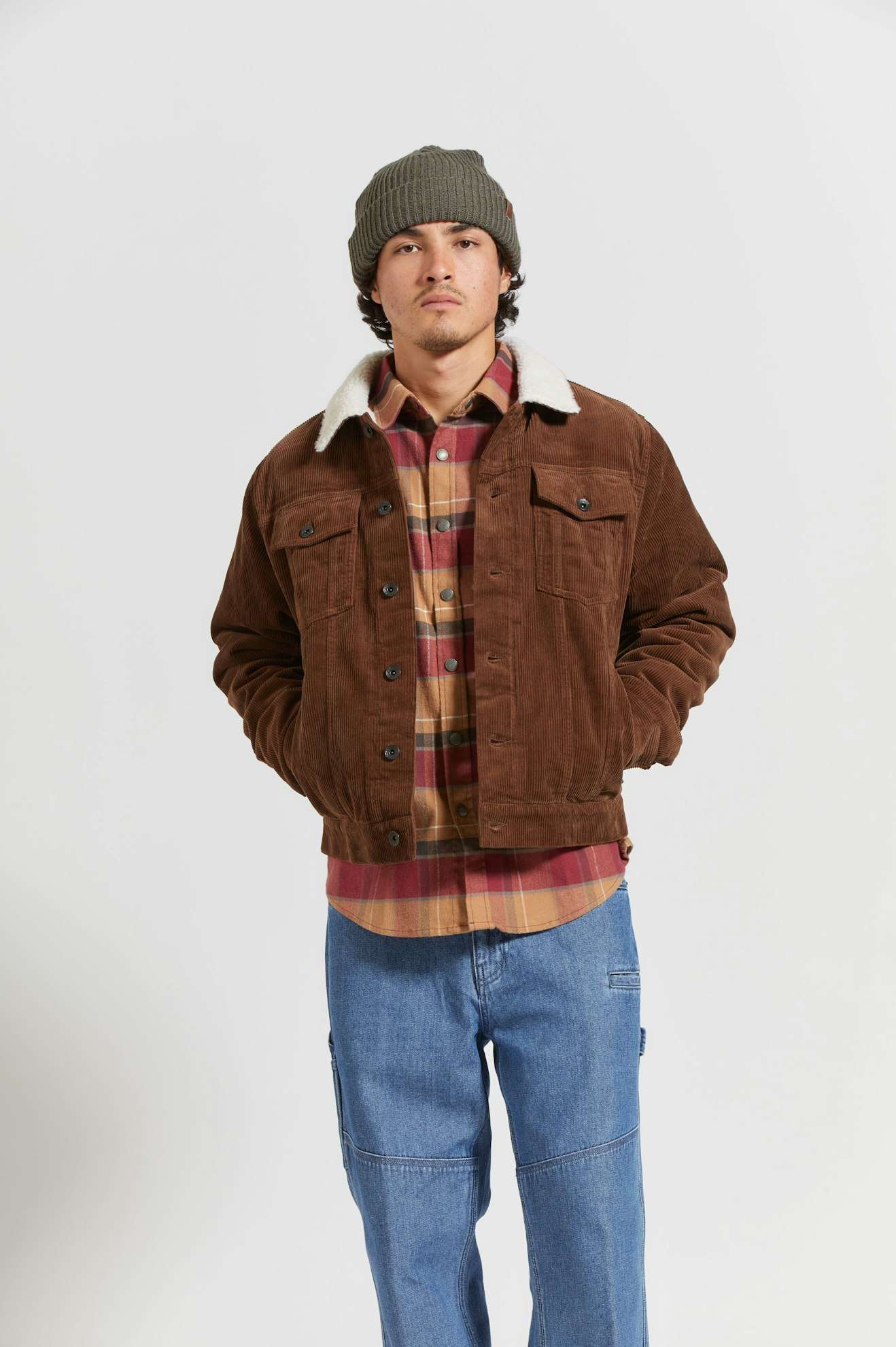 Cable Sherpa Lined Trucker Jacket for Men - Warm Pinecone Brown Winter Coat - Perfect for Outdoor Activities & Casual Wear