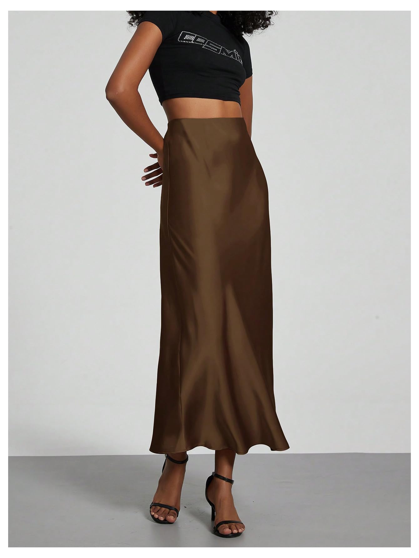 SOLY HUX Women's Elegant Satin High Waist Flared Midi Skirt - Office Work Casual Fishtail Skirt for Women | Perfect for Business Attire, Date Night & Special Occasions