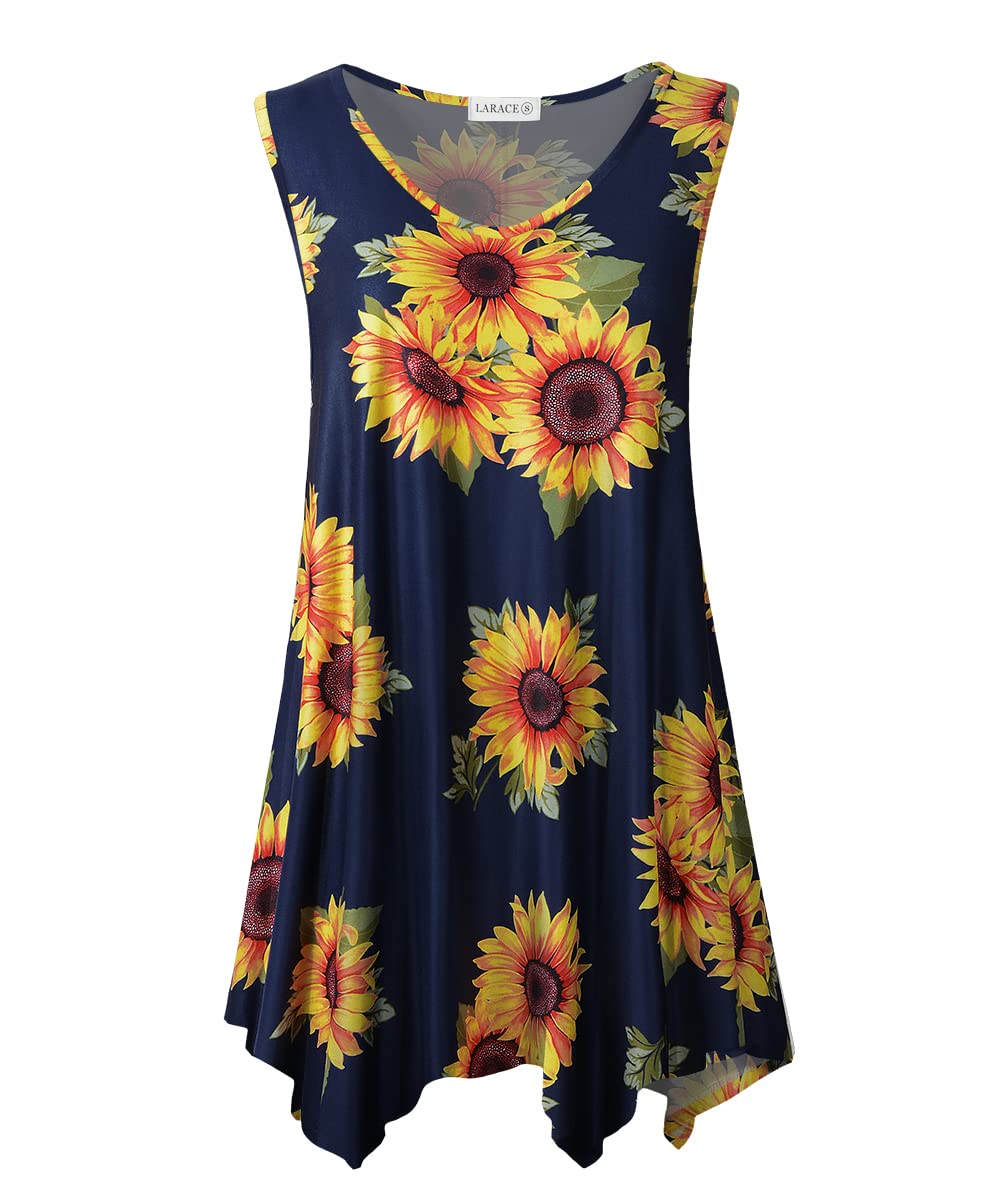 LARACE Women's Plus Size Sleeveless V-Neck Tunic Tank Top - Asymmetrical Summer T-Shirt for Casual Wear, Beach & Vacation Outfits