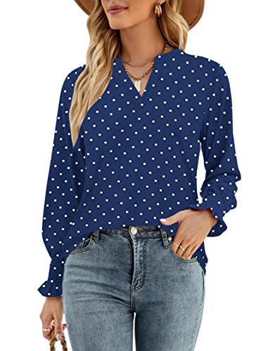 Long Sleeve-navy Blue Polka Dot
