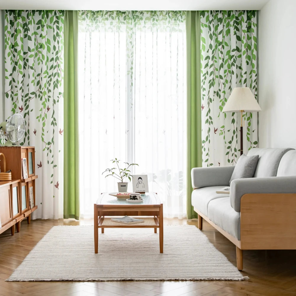 Rustic Farmhouse Green Willow Custom Curtains - Handmade Linen Drapes for Living Room, Bedroom & Kitchen - Light Filtering & Privacy Sheer Window Treatments