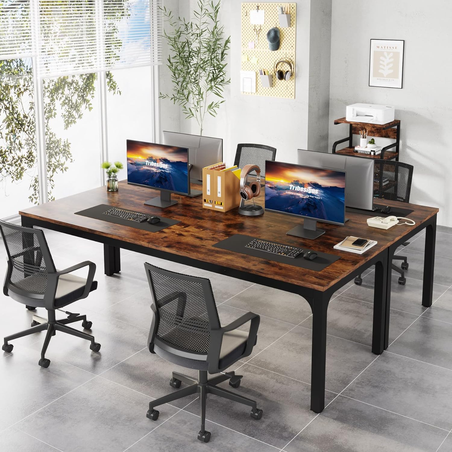Tribesigns 78.74-Inch Large Rectangle Conference Table Set - 13FT Meeting Room Table for Office, Seminar & Business (2 Pack, Brown+Black) - Perfect for Boardrooms, Training Sessions & Corporate Events (Chairs Not Included)
