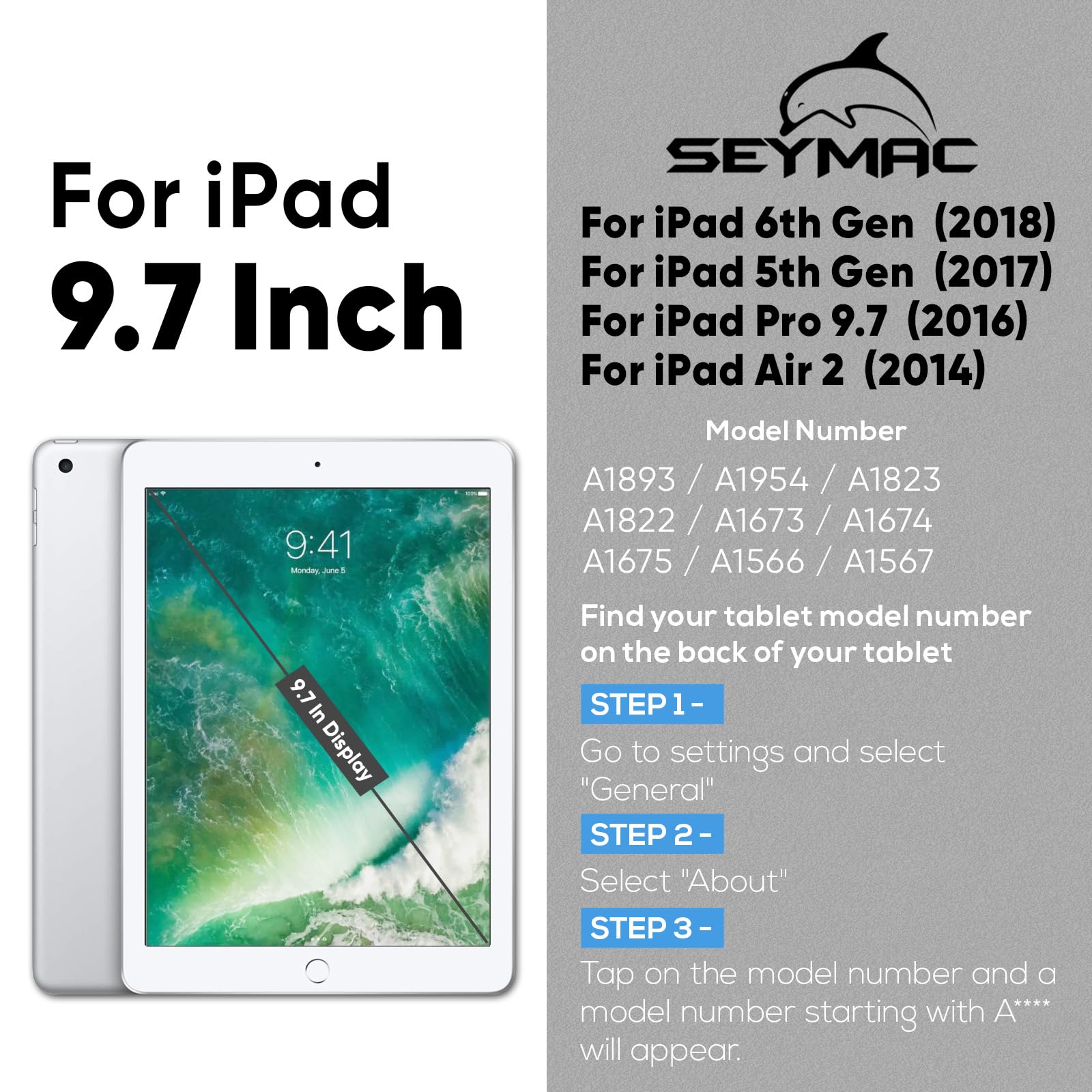 SEYMAC Shockproof Kids iPad Case for iPad 6th/5th Generation & iPad Air 2/Pro 9.7