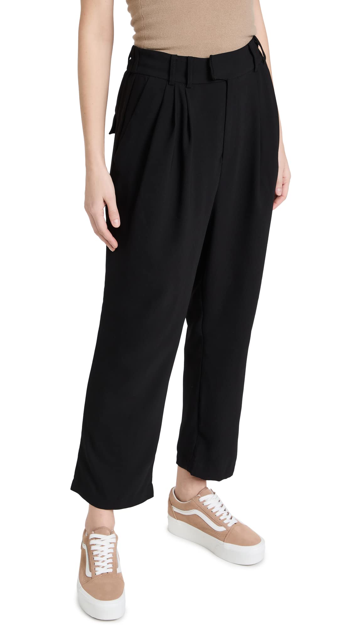 Steve Madden Women's Farmers Market High-Waisted Wide Leg Pants - Black Size 6 | Casual Chic Trousers for Work, Weekend & Date Night Outfits