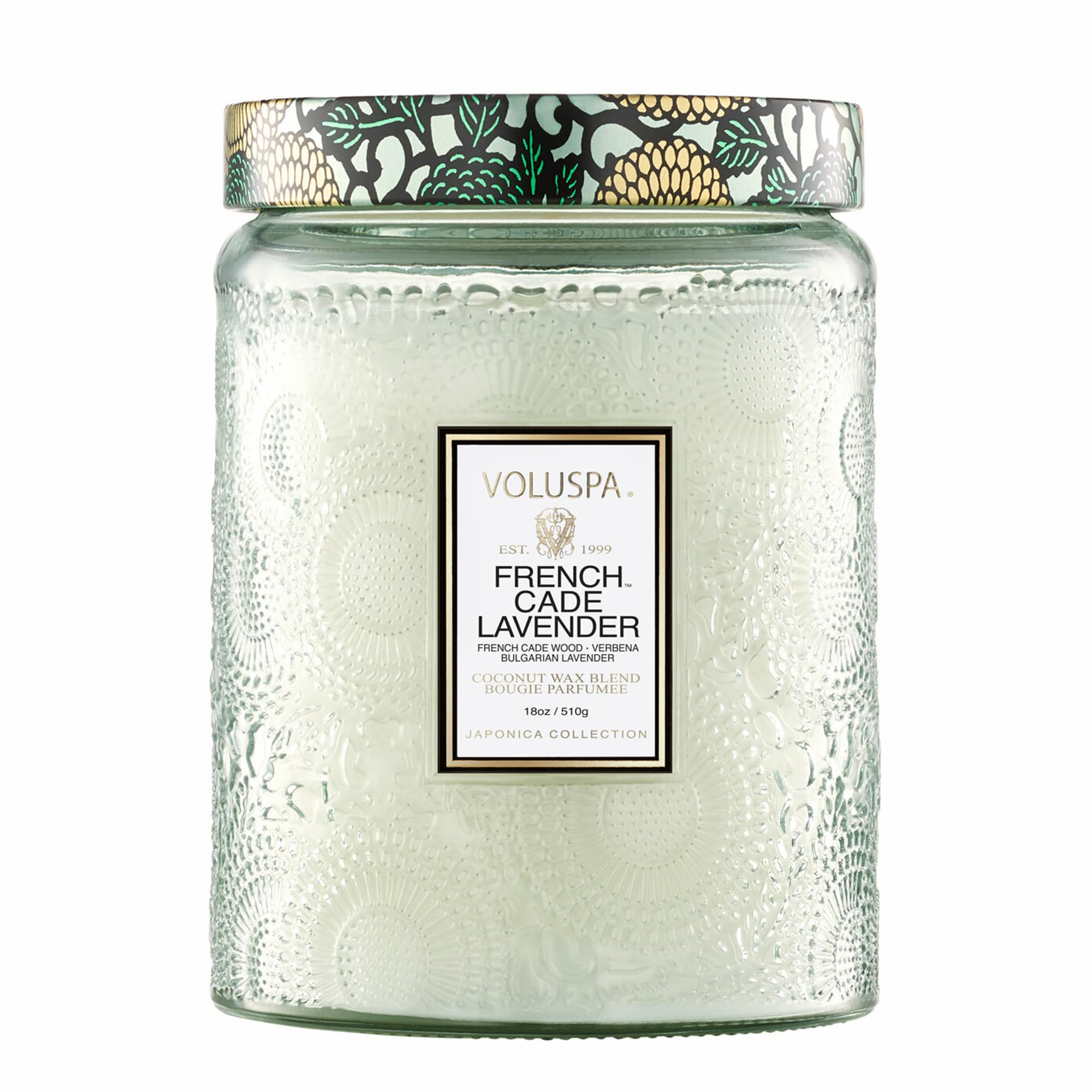 Voluspa French Cade Lavender Scented Candle - 18oz Coconut Wax Blend for Home, 100 Hour Burn Time in Elegant Jar - Perfect for Relaxation, Spa Nights & Romantic Ambiance