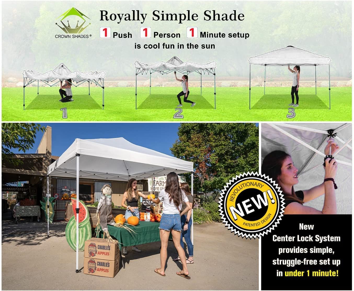 CROWN SHADES 10x10 Pop Up Canopy Tent - Instant Commercial Canopy with Removable Sidewall, 2 Crossbars, 4 Ropes, 8 Stakes & Weight Bags - Portable Shelter for Outdoor Events, Parties, Camping & Beach Use