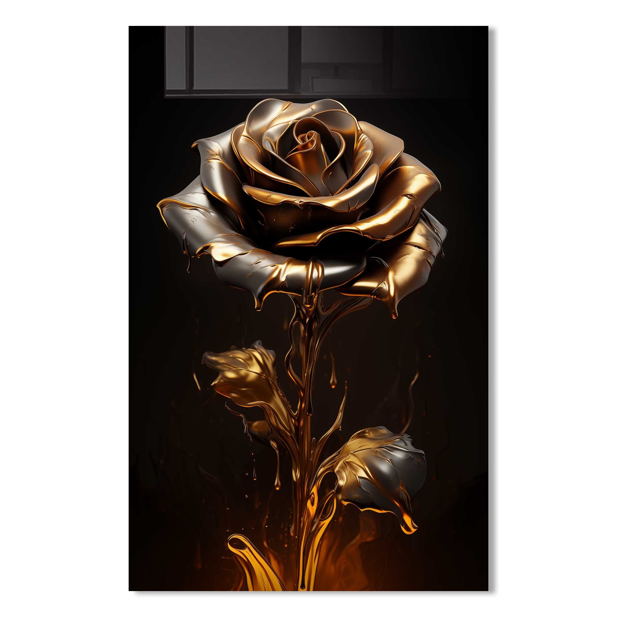 Golden Rose Tempered Glass Wall Art - Elegant Home Decor for Living Room, Bedroom & Office - Shatterproof & Stylish Design