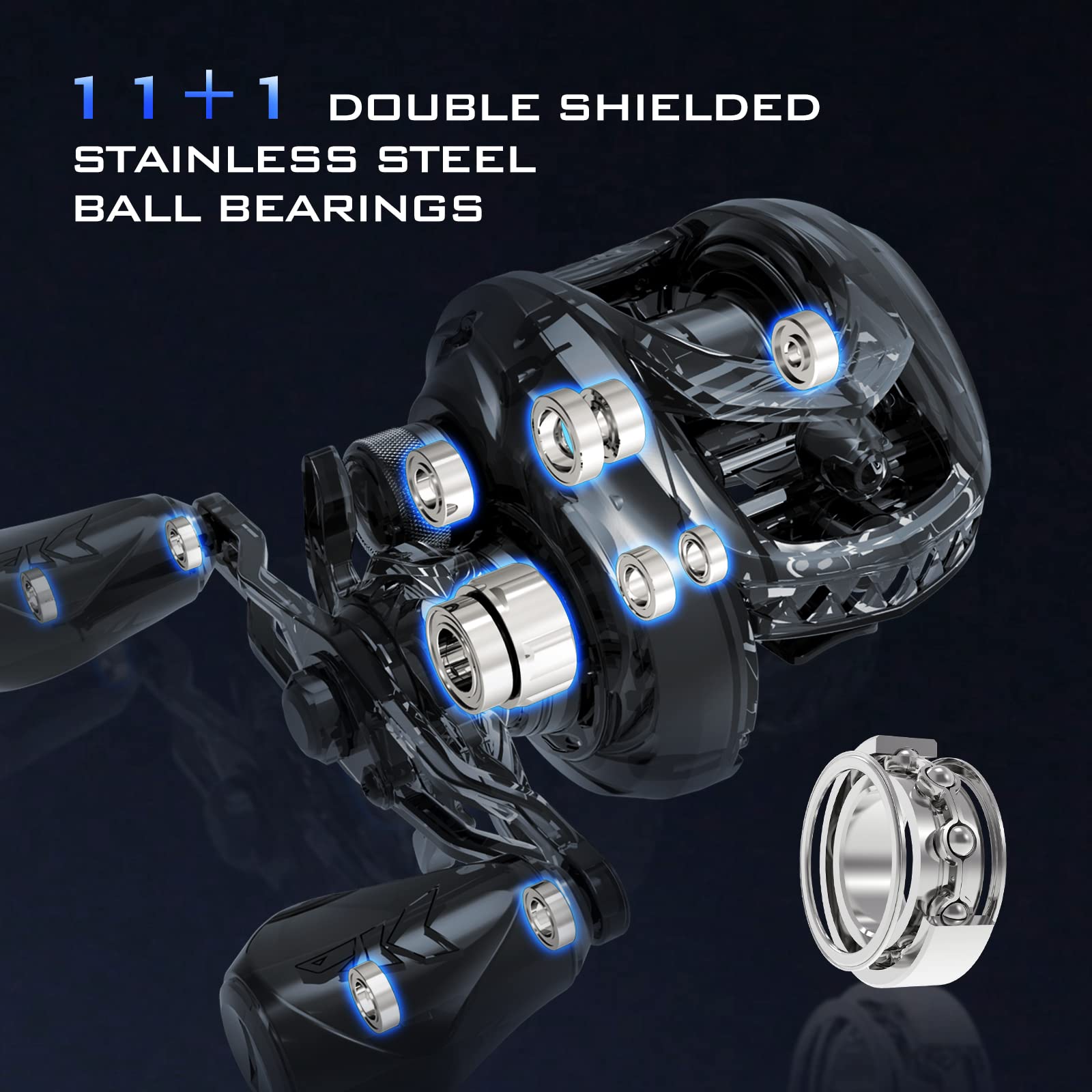 KastKing MegaJaws Elite Baitcasting Fishing Reel - Patented AMB System for Backlash-Free Casting, Lightweight 6.4oz Aluminum Frame with Carbon Fiber Side Covers, Flipping Switch Function - Perfect for Bass Fishing, Saltwater Angling, and Tournament Competition