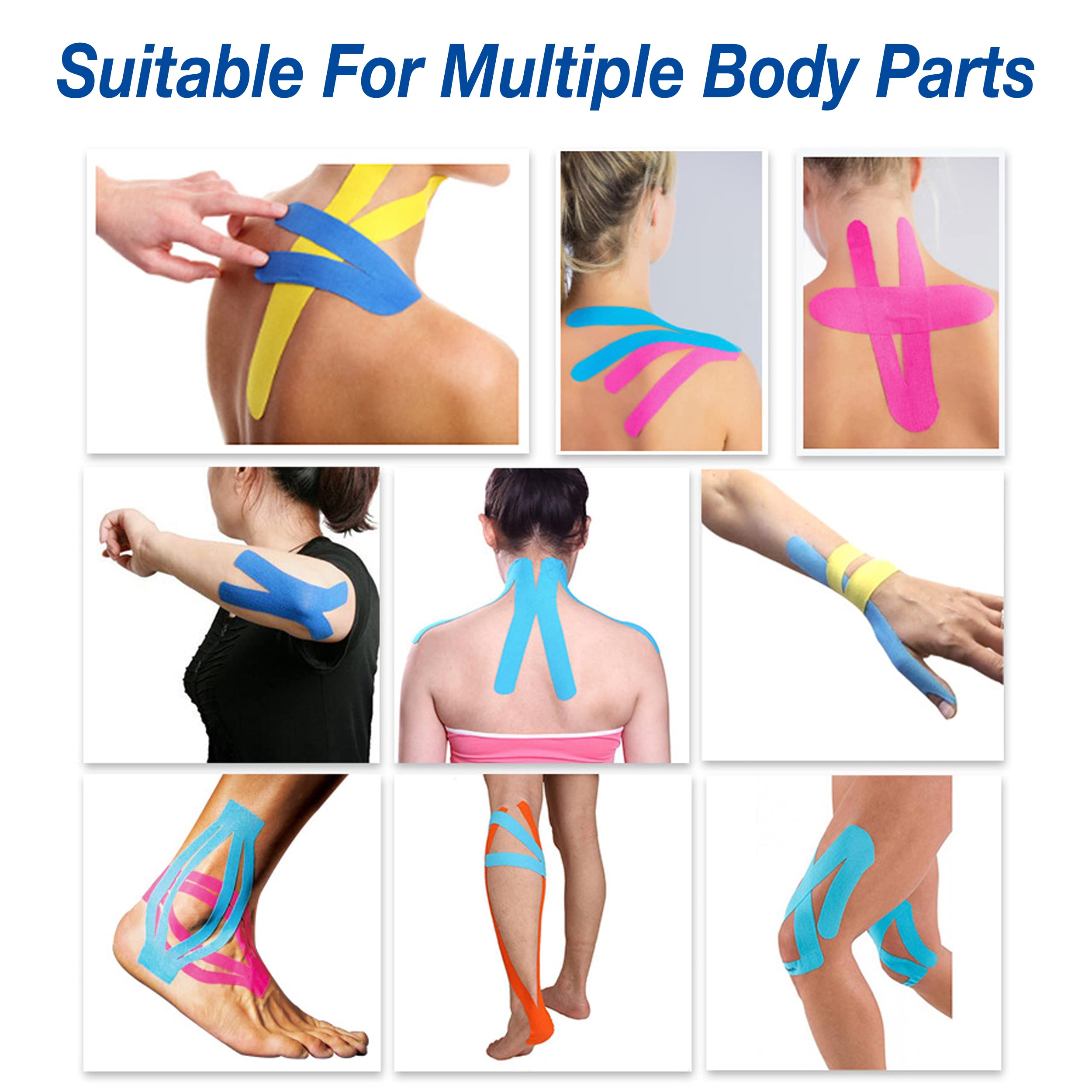 Premium Kinesiology Tape - 4 Rolls Elastic Sports Tape Set for Muscle Support & Pain Relief | Breathable, Waterproof Athletic Tape for Running, Yoga, Gym Workouts & Injury Recovery