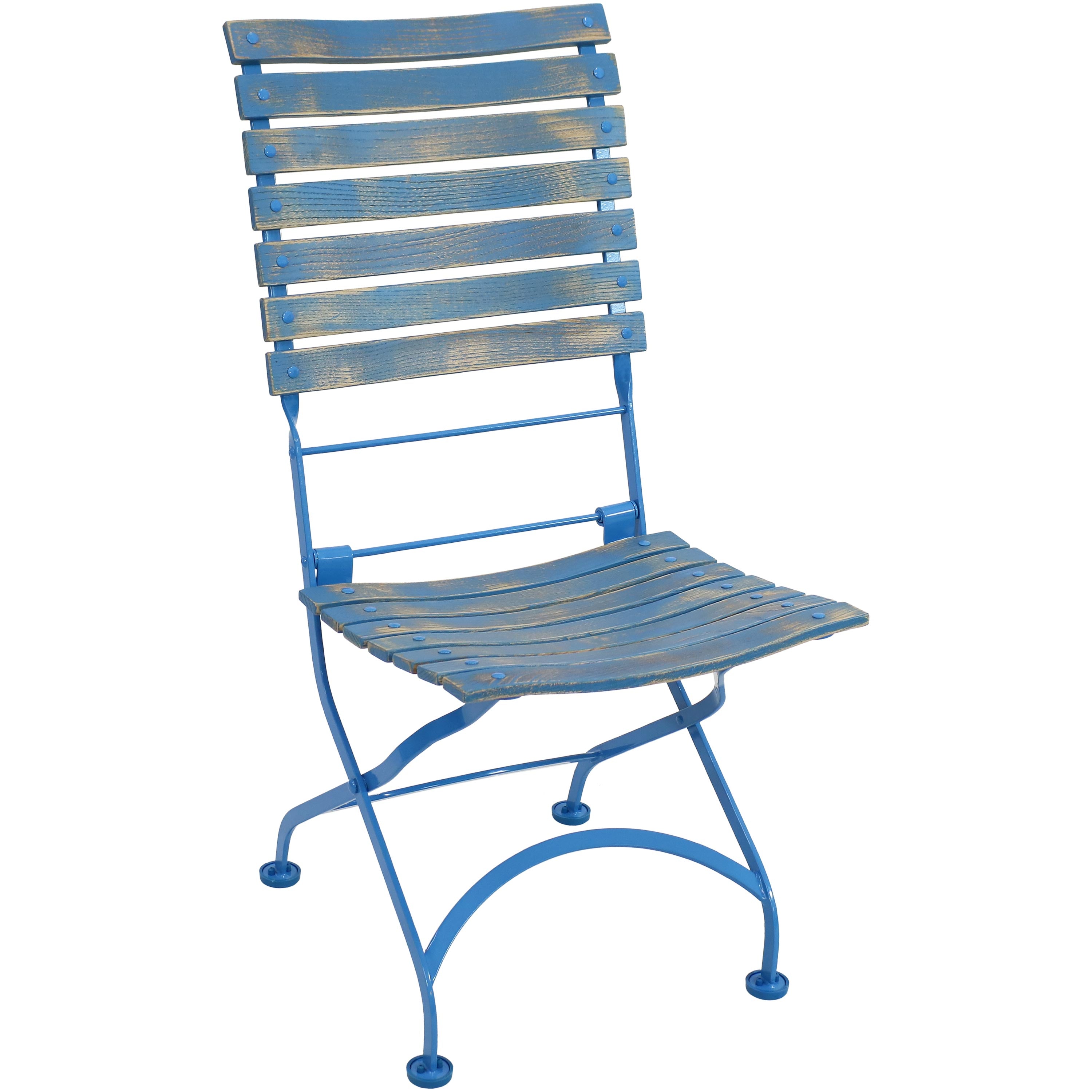 Sunnydaze Cafe Color 5-Piece Wooden Folding Bistro Table and Chairs Set - Blue | Outdoor Patio Dining Furniture for Garden, Backyard, and Poolside Relaxation