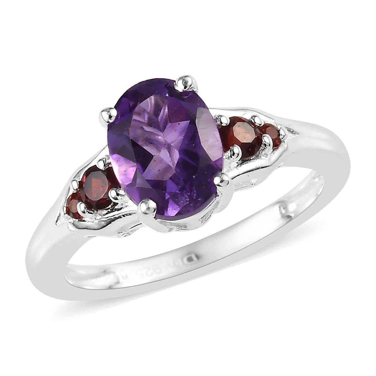 SHOP LC 925 Sterling Silver Garnet & Amethyst Statement Ring | Elegant Red & Purple Gemstone Jewelry for Women | Perfect Birthday Gift & Anniversary Present | Ideal for Evening Parties, Date Nights & Special Occasions