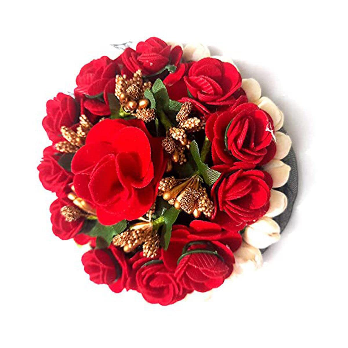 Stylish Artificial Red Rose Wedding Hair Bun Gajra for Women - Bridal Hairstyle Accessory for Bun, Updo & Special Occasions