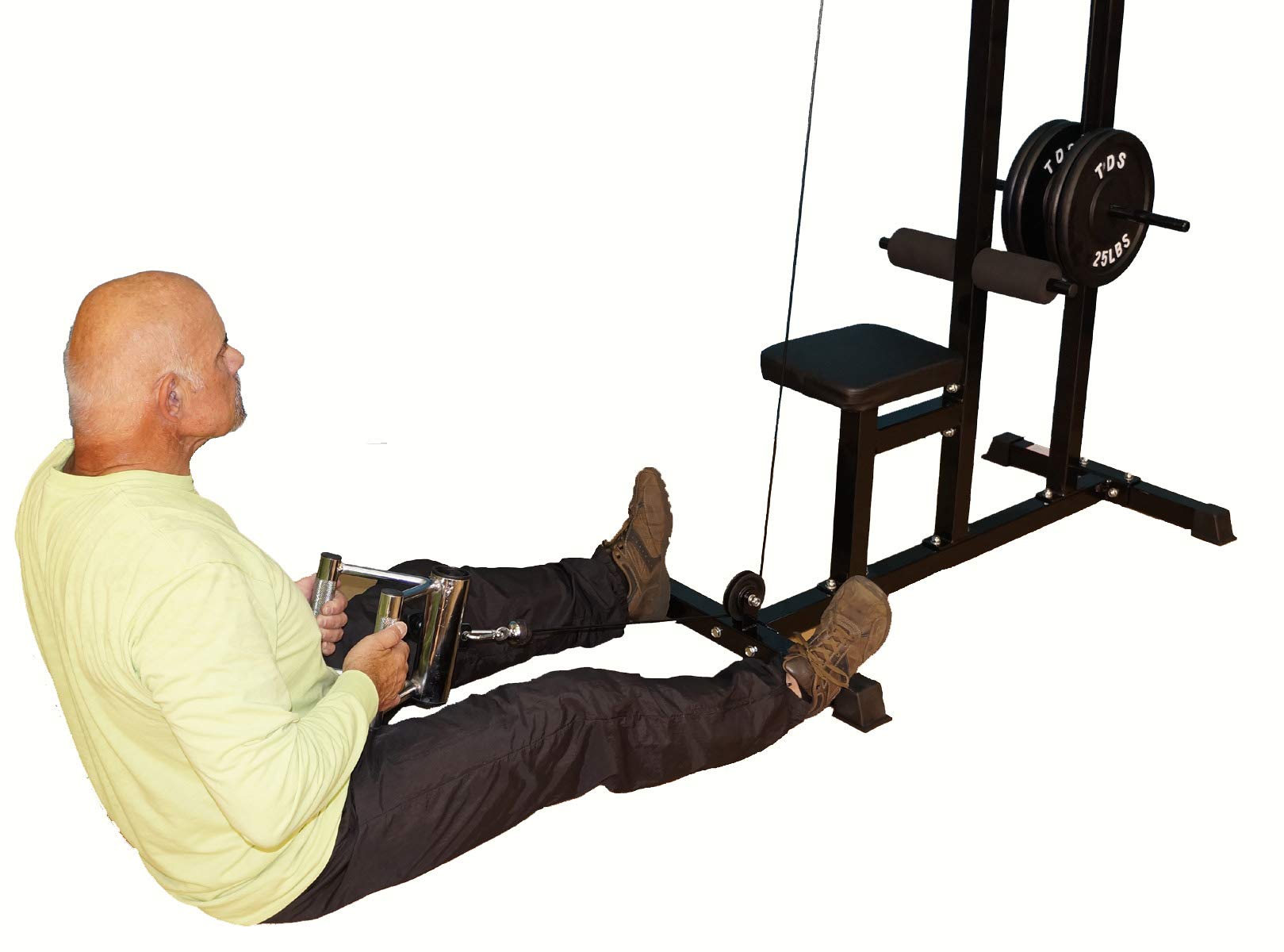 600lb Capacity LAT/Row Machine for Standard Weight Plates - Deluxe Padded Seat & Foam Knee Holders - Perfect for Home Gym Strength Training & Full-Body Workouts