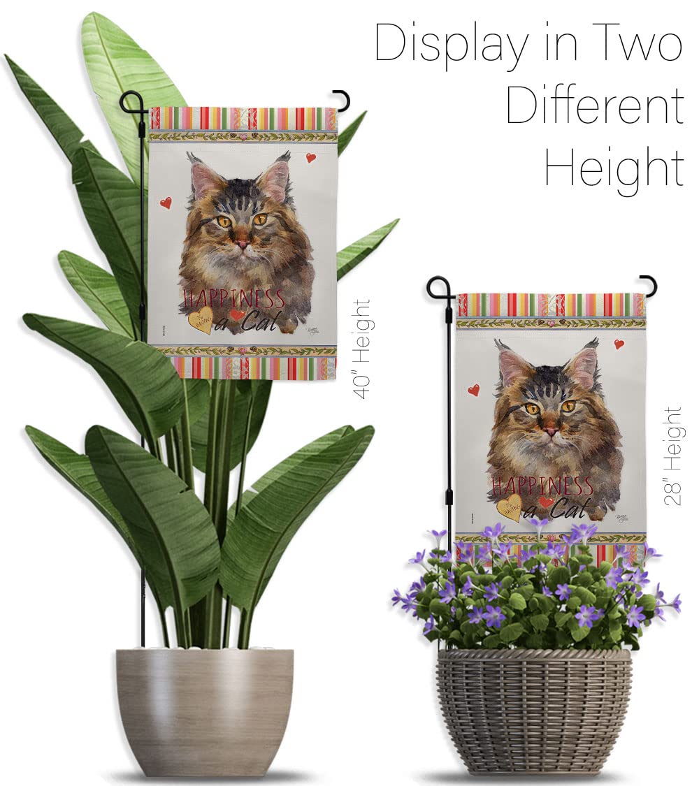 Maine Coon Cat Garden Flag Set with Stand - Double-Sided Pet Yard Decor for Outdoor & Home