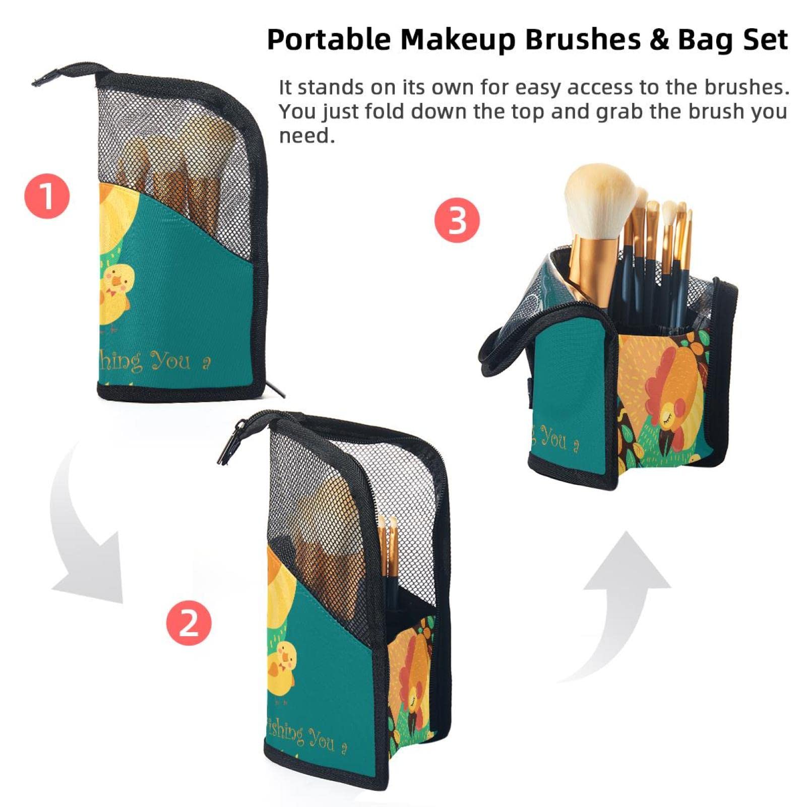 12-Piece Makeup Brush Organizer Bag Set - Portable Travel Cosmetic Brush Holder Case for Easter & Everyday Makeup Storage