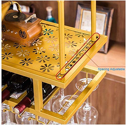 Premium Gold Wall-Mounted Wine Rack - Lefran Hanging Wine Bottle Holder with Glass Storage, Elegant Iron Ceiling Decorative Frame for Kitchen, Bar & Dining Room Decor