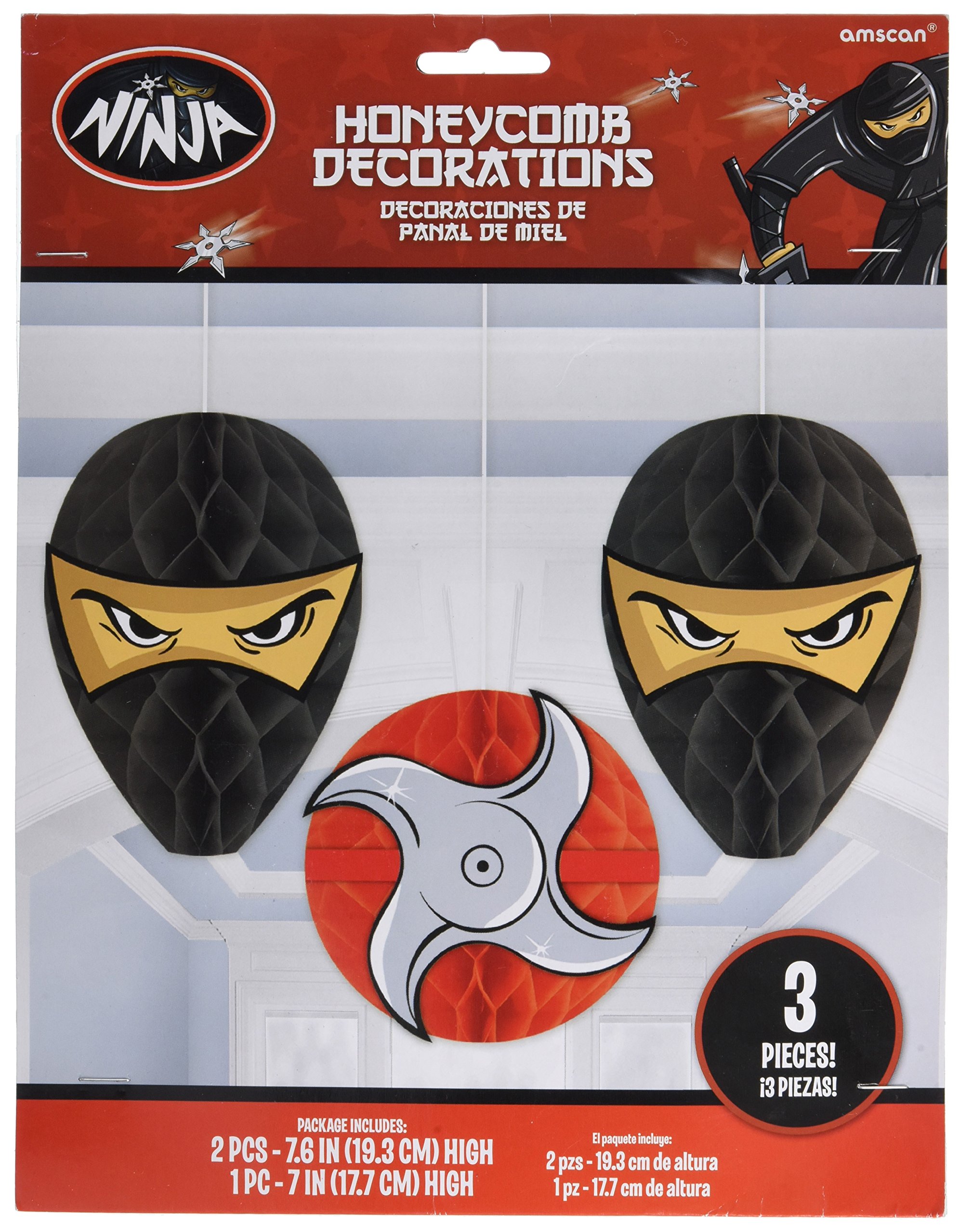 Amscan Ninja Honeycomb Party Decorations - 3 Piece Set for Birthday, Halloween & Themed Events - Perfect for DIY Party Favors, Wall Decor & Photo Backdrops