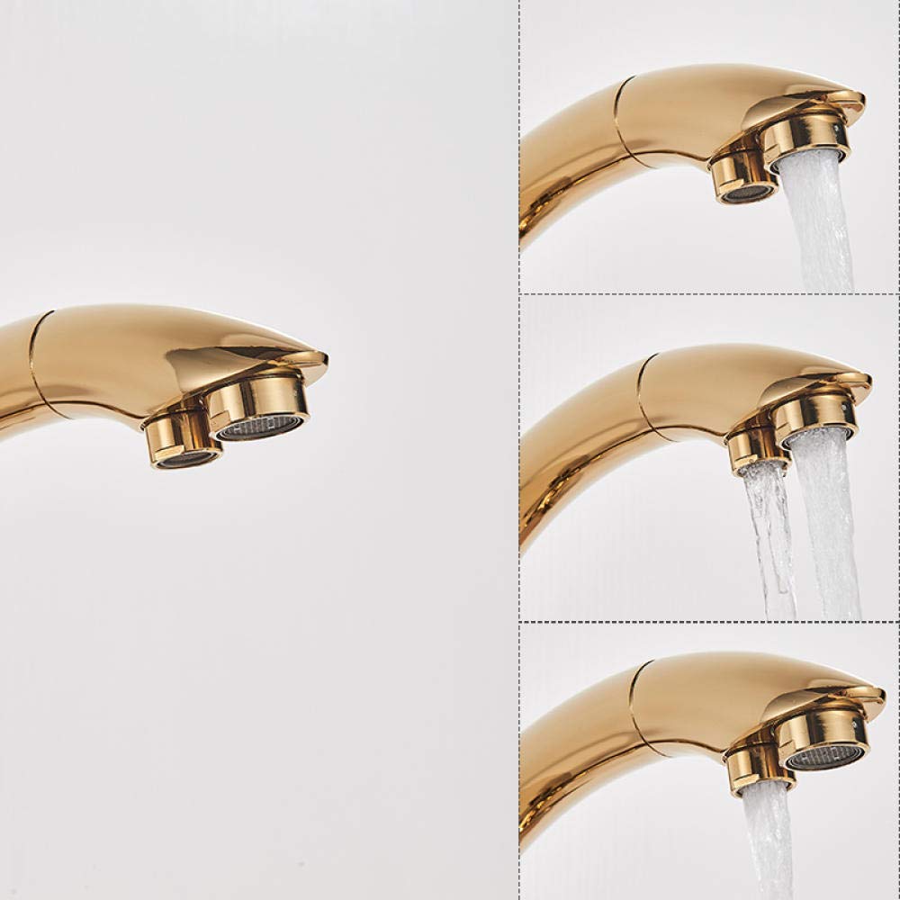 Golden Deck Installation Kitchen Faucet - Double Handle Drinking Water Sink Faucet with 360° Rotation | Hot & Cold Water Mixer for Pure Water | Perfect for Modern Kitchens and Bar Sinks